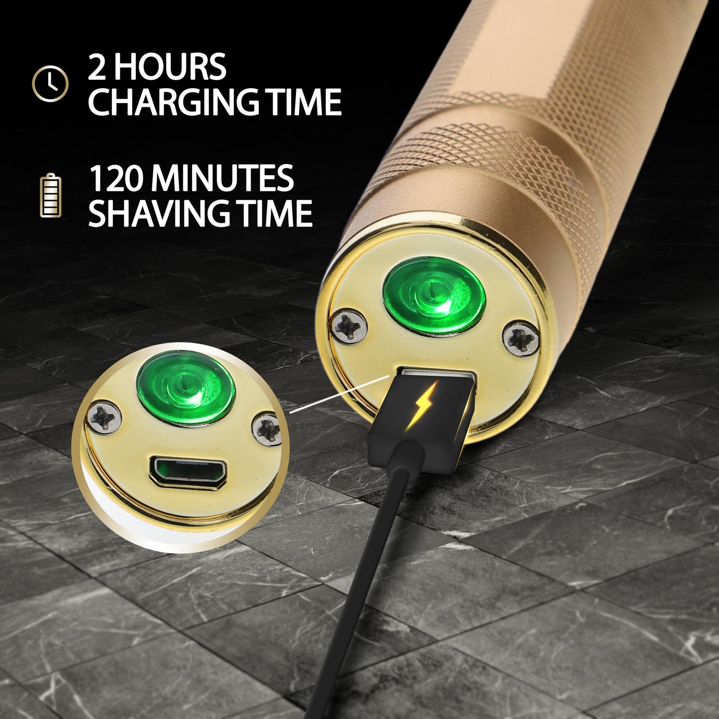 Cutting Edge-Recortadora de barba con cuchillas en T para hombres, recortadora de barba de precisión con cuchillas en T, cuchillas de titanio dorado hipoalergénicas y sin bultos, 4 peines guía, recarg