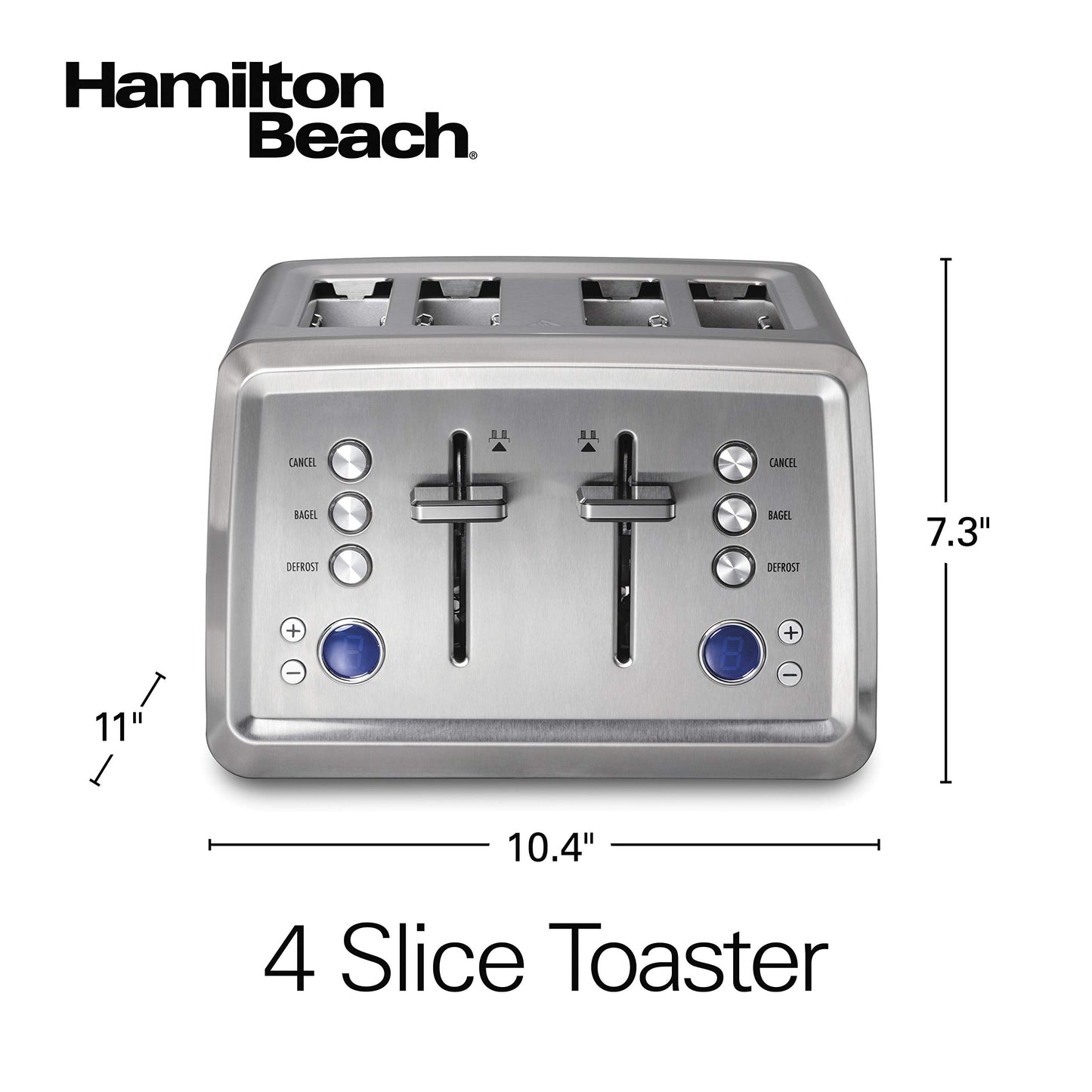 Hamilton Beach tostador de 4 rebanadas con ranuras extra anchas, ajuste de bagel, refuerzo de tostadas, bandeja de migas deslizable, cierre automático y botón de cancelación, digital con función de