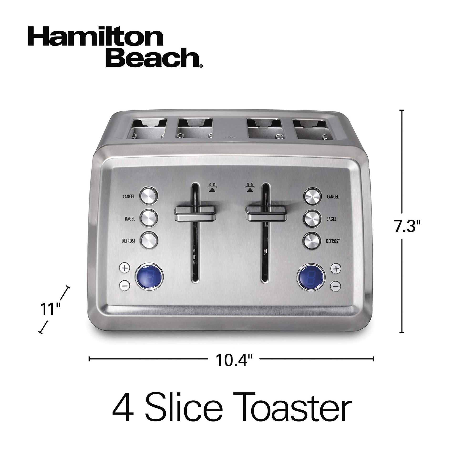 Hamilton Beach tostador de 4 rebanadas con ranuras extra anchas, ajuste de bagel, refuerzo de tostadas, bandeja de migas deslizable, cierre automático y botón de cancelación, digital con función de