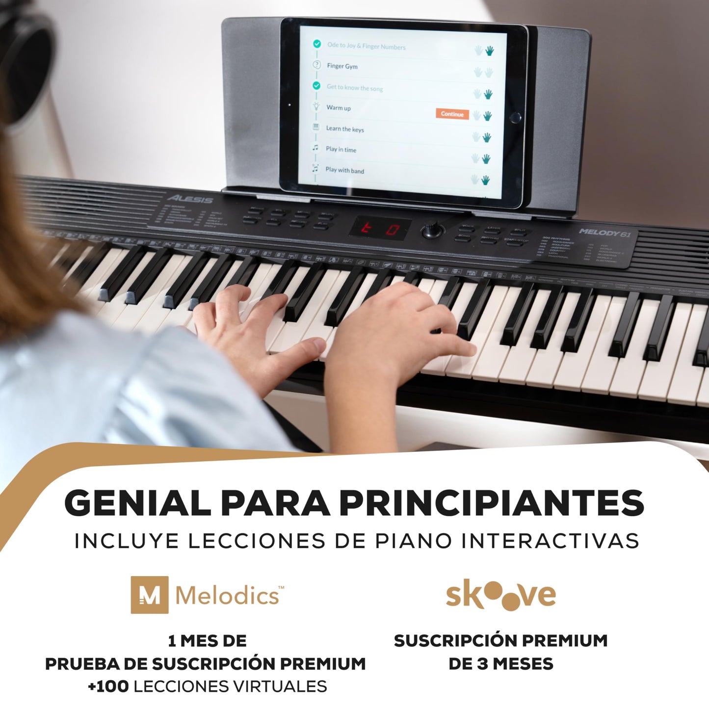 Alesis Melody 61 MK4 Teclado Piano Eléctrico para Principiantes con 61 Teclas, Altavoces, Soporte, Banqueta, Auriculares, 300 Sonidos y Lecciones de Música