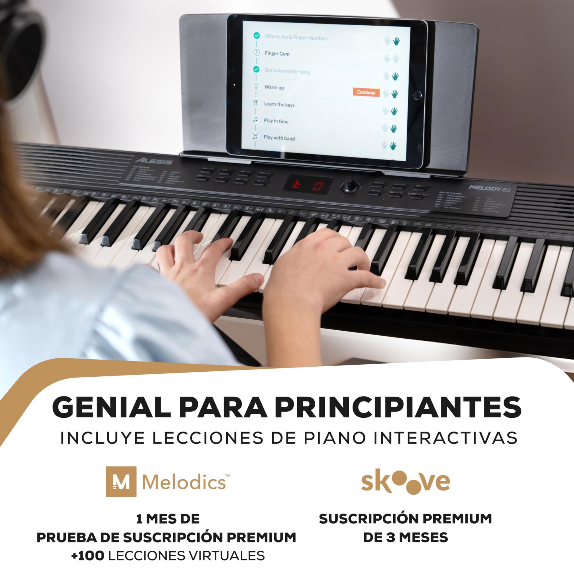 Alesis Melody 61 MK4 Teclado Piano Eléctrico para Principiantes con 61 Teclas, Altavoces, Soporte, Banqueta, Auriculares, 300 Sonidos y Lecciones de Música