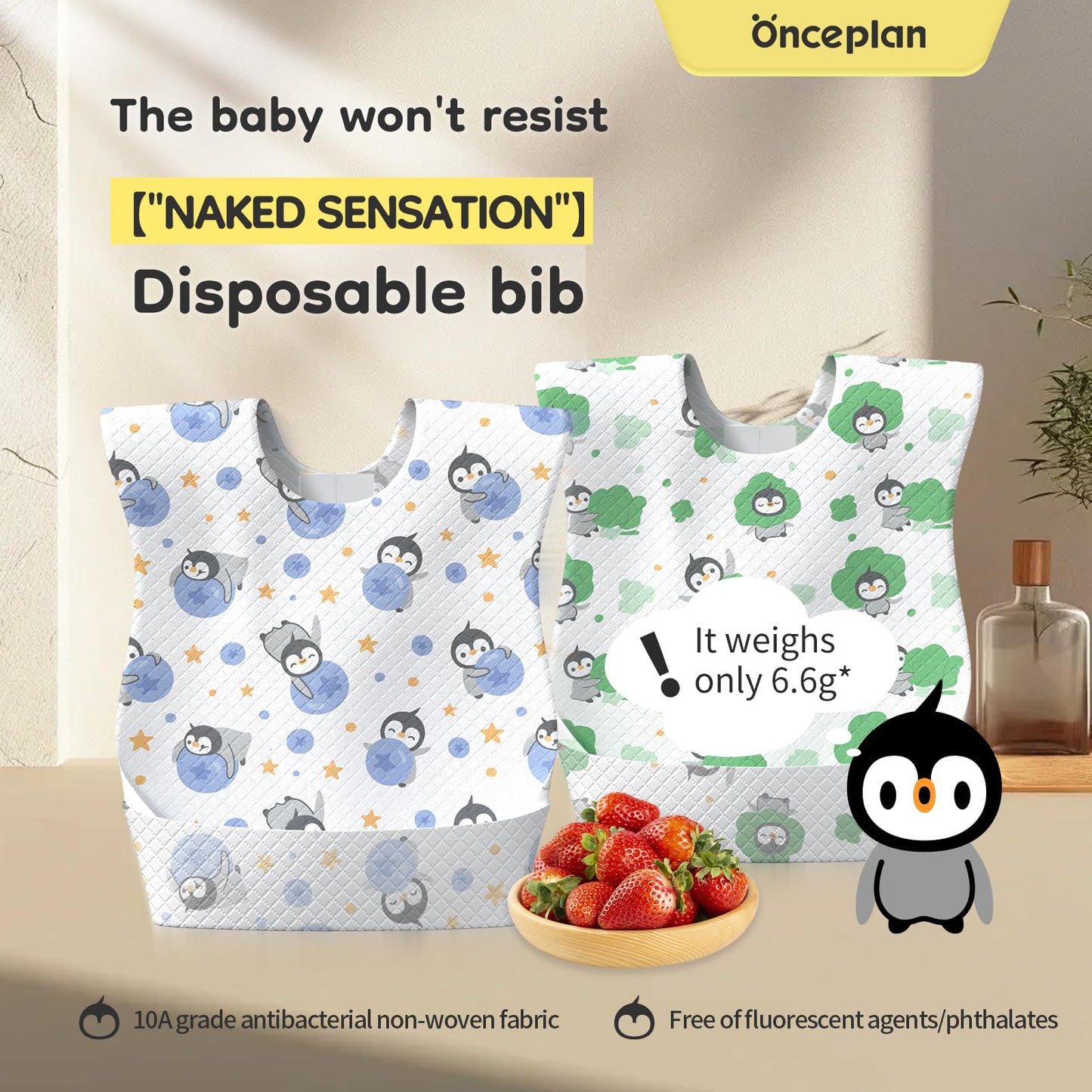 Onceplan Baberos desechables para bebé, paquete de 60 unidades, 13.78 x 9.45 pulgadas, baberos infantiles para comer, artículos esenciales de viaje (60 unidades: Oliver y brócoli)