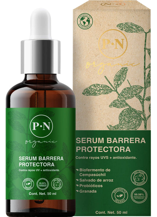 Serum facial PROTECCIÓN Organic | Suero facial con ingredientes 100% naturales, orgánico y vegano con Flor de Cempasuchil, Salvado de arroz, Probióticos, Granada para la piel. Protege contra rayos UV y la contaminación 50ml