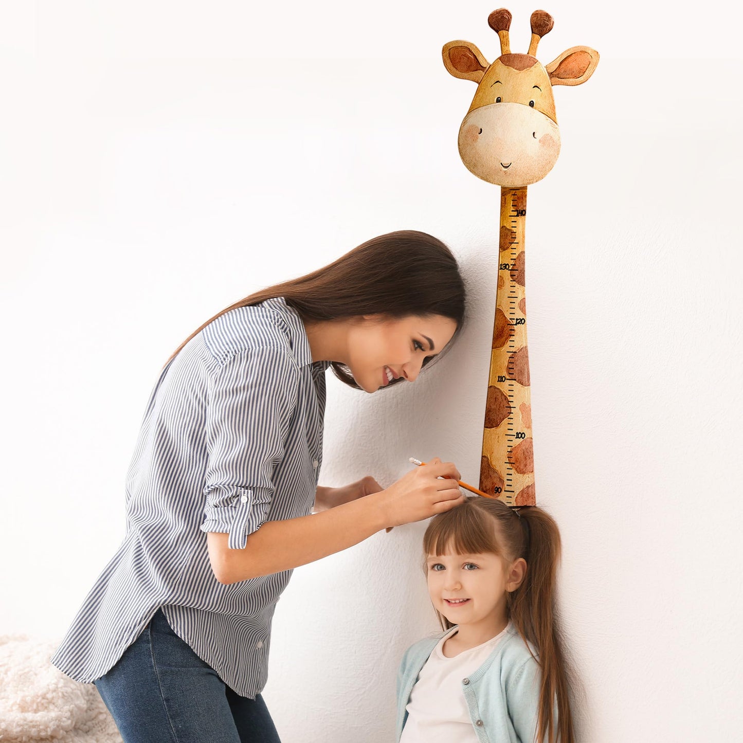Calcomanías de pared para niños con altura de jirafa, lindas calcomanías de altura de animales, calcomanías de tabla de crecimiento de habitación de los niños para pared, calcomanías de animales de