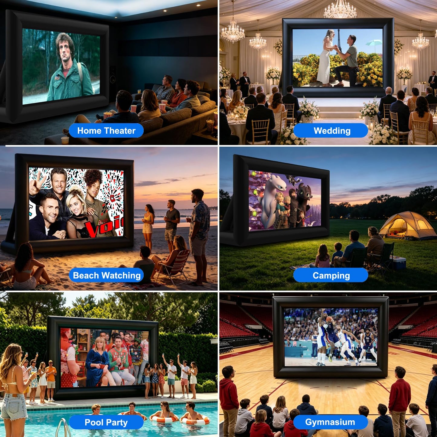 GYUEM Pantalla de Cine con proyector portátil Inflable de 20 pies, Enorme Paquete de Pantalla de proyección de Cine soplado por Aire con Cuerda, soplador, proyección Frontal y Trasera