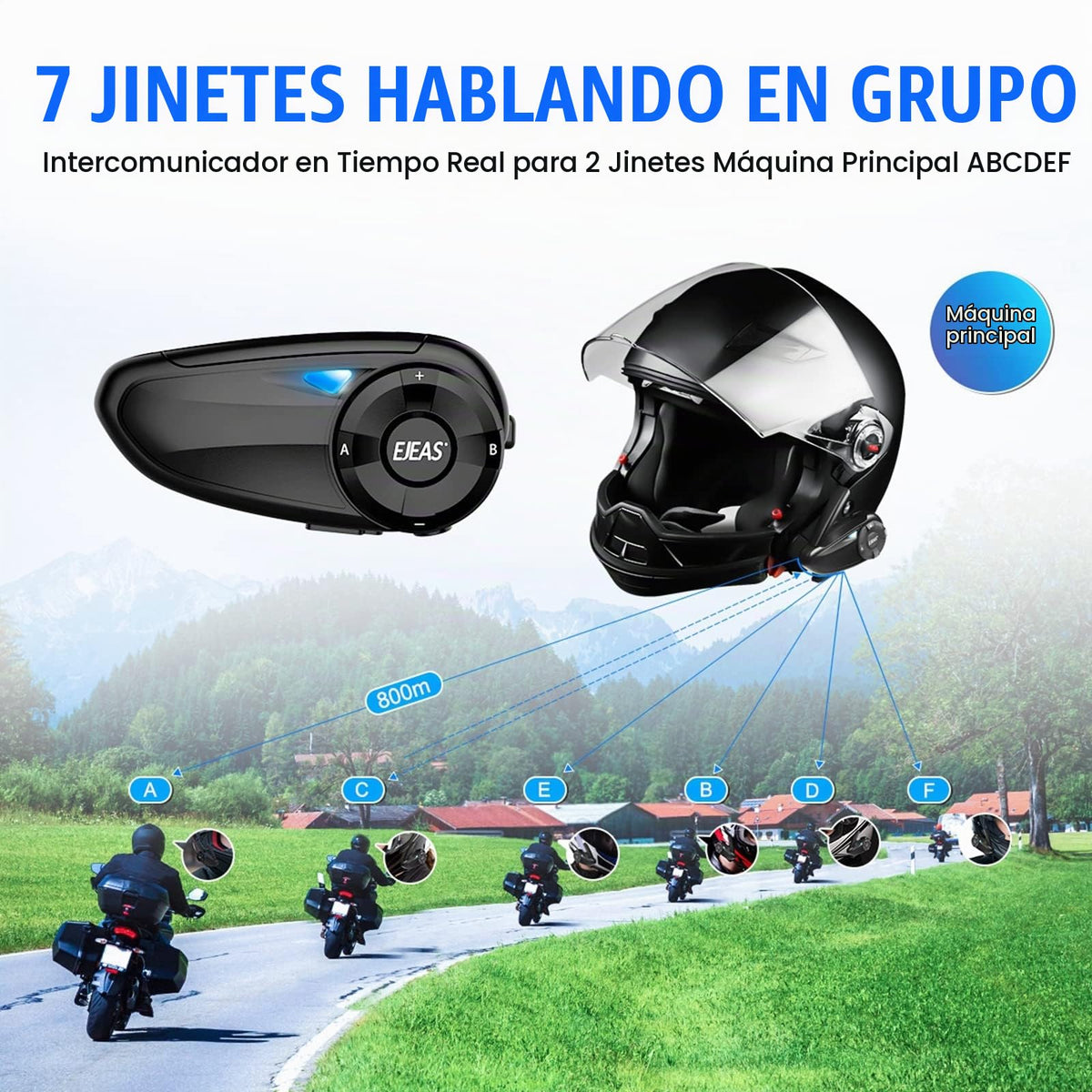 Intercomunicador Auricular Bluetooth iSunergy para Casco Negro 7 Riders 750mAh Impermeable Conectable con SafeRiding App (2 Pack)