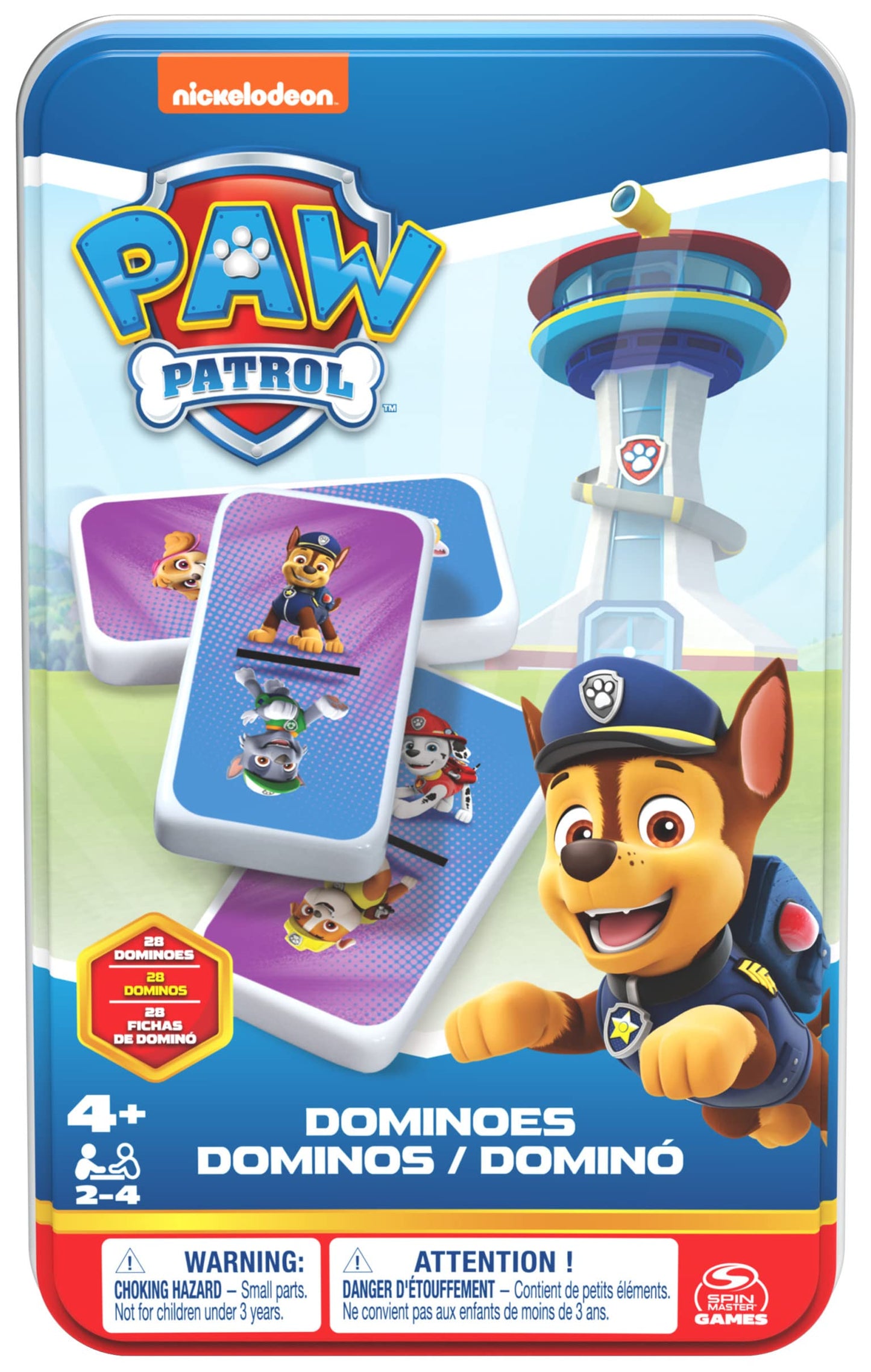 Cardinal, Juego de dominó de la Patrulla Canina de Spin Master Games, Juegos para niños de 2 a 4 Jugadores en miniestuche portátil, Juguetes de la Patrulla Canina para niños a Partir de 4 años
