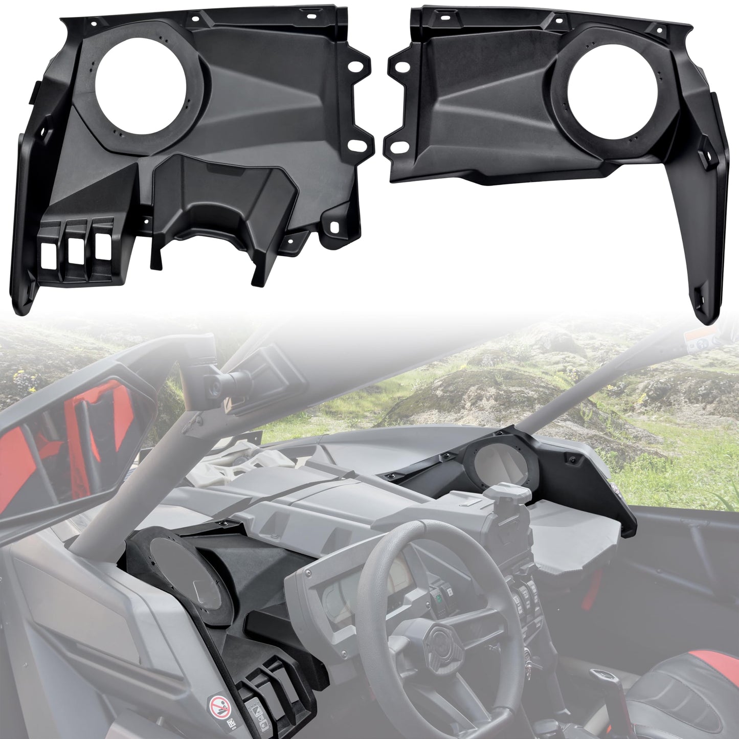SAUTVS - Soporte de altavoz frontal para salpicadero Can Am X3, paneles frontales de 6.5 pulgadas para sistema estéreo Can-Am Maverick X3 / X3 Max 2017-2025 Accesorios