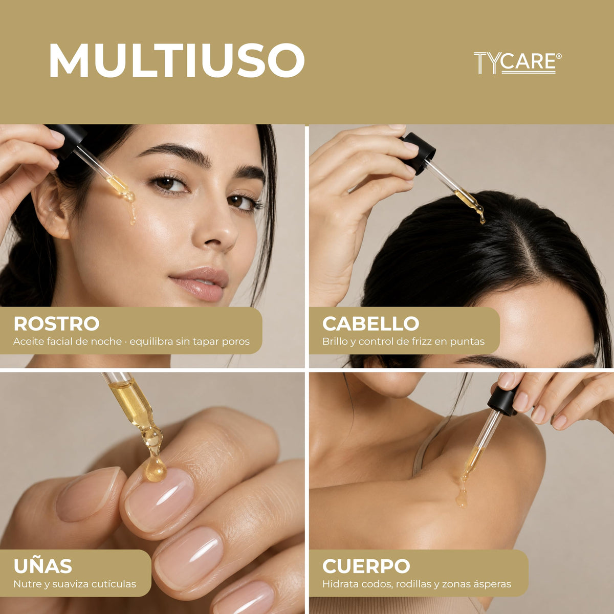 TY CARE Aceite de Jojoba 100% Puro 50 ml – Prensado en Frío, Sin Fragancia | Aceite Facial Ligero para Rostro, Cabello, Cuerpo y Uñas | Para Piel Seca, Mixta o Grasa | Wellness + Science