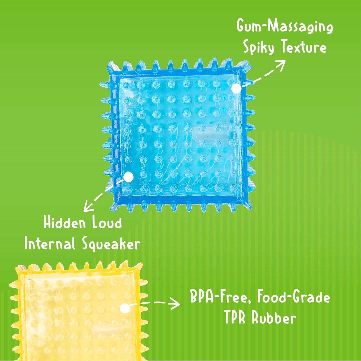 Gnawsome Juguete para Perro Spiky Squeaker Cube – Promueve la Salud Dental y de Las encías para tu Mascota, los Colores variarán, número de Modelo: 10113