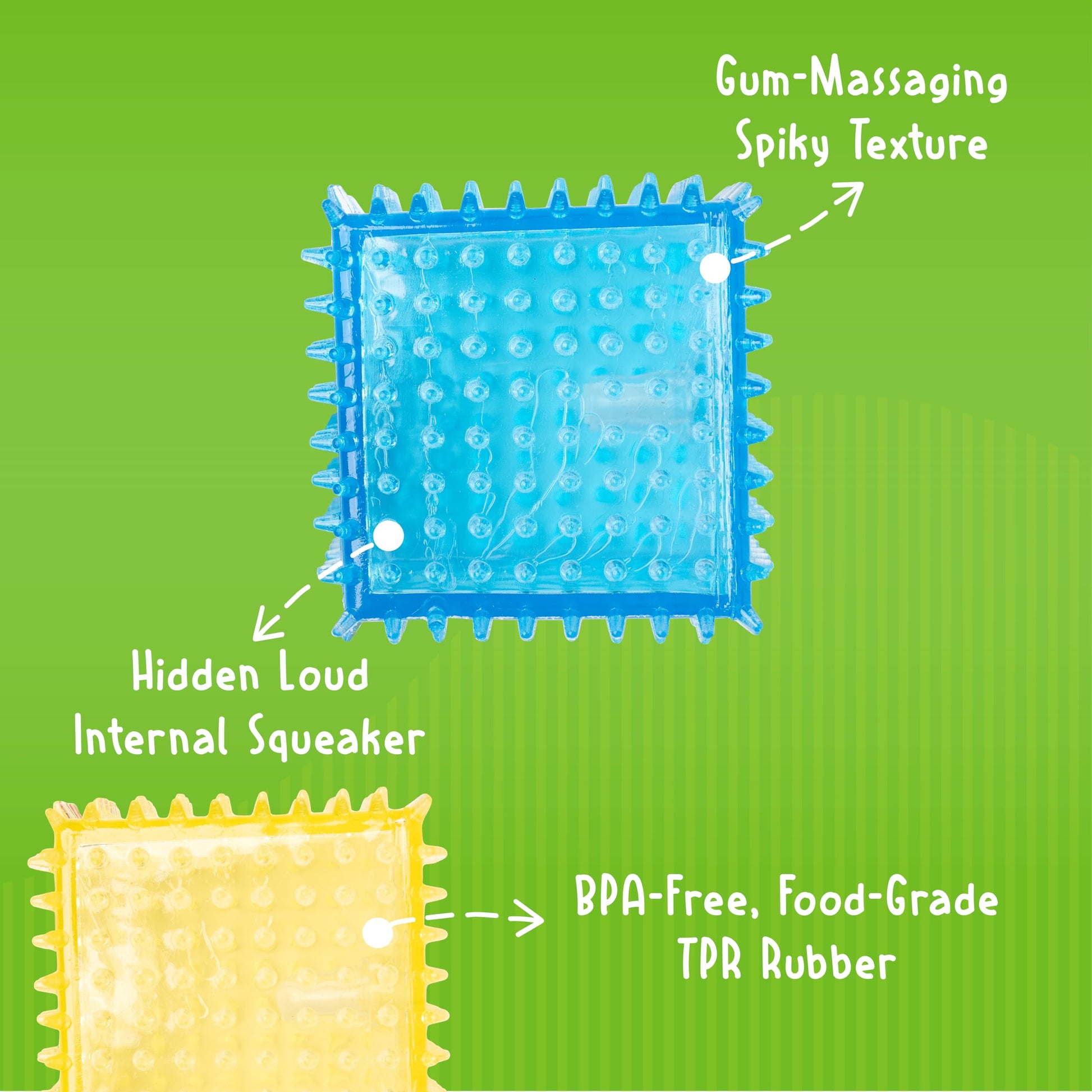Gnawsome Juguete para Perro Spiky Squeaker Cube – Promueve la Salud Dental y de Las encías para tu Mascota, los Colores variarán, número de Modelo: 10113