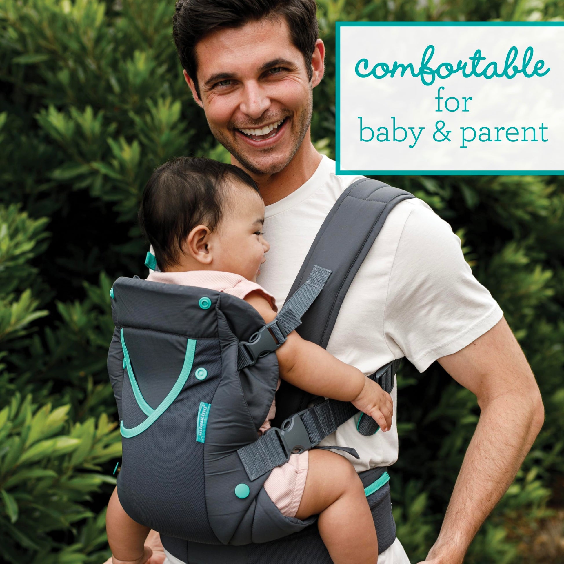 Infantino Carry On Active - Portabebés ergonómico con múltiples bolsillos para bebés y niños, 8-40 libras, con correas acolchadas, almacenamiento de cinturón lumbar y lazo para chupete