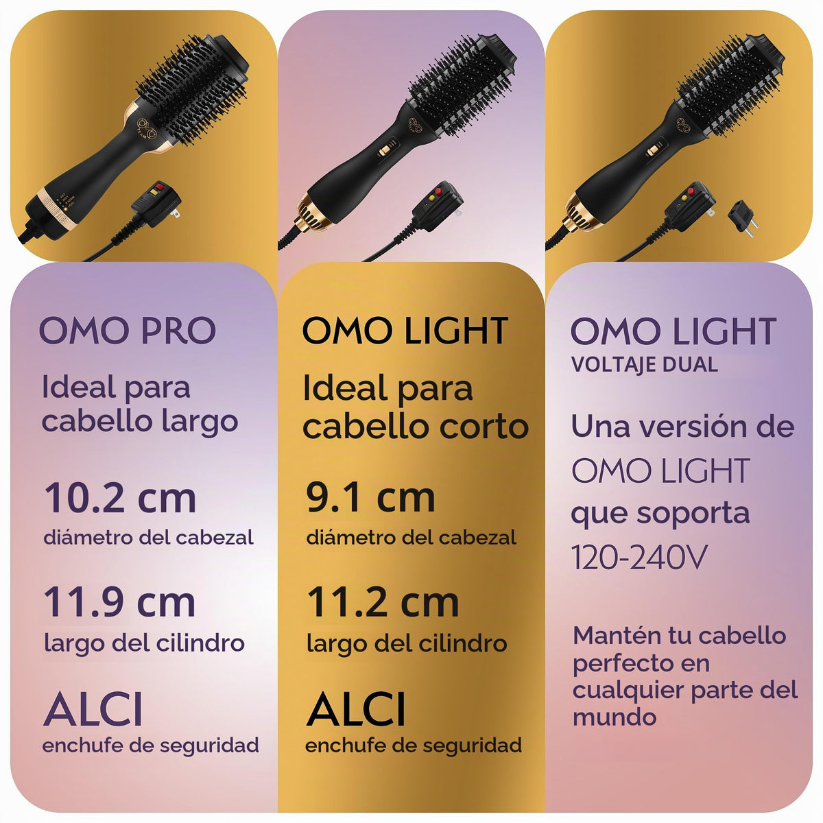 Cepillo Profesional OMOteam Oro Negro Secador y Volumizador para Mujeres