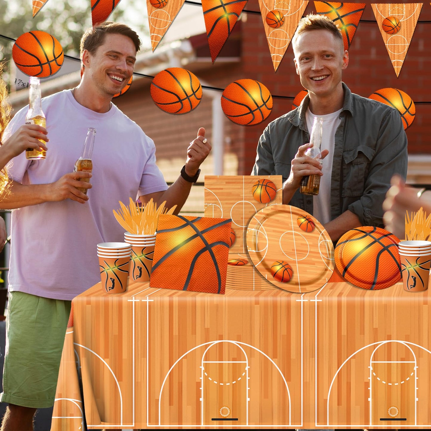 Decoraciones deportivas para fiestas temáticas de baloncesto – Juego de vajilla con platos, servilletas, mantel para niños y niñas