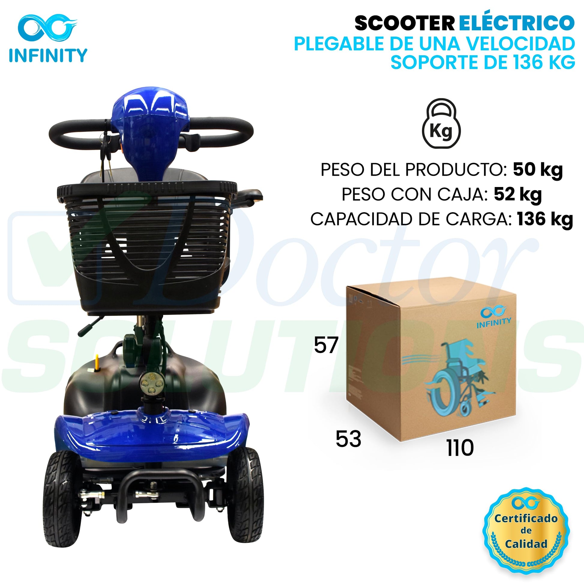 INFINITY | Silla Ruedas Eléctrica Plegable y Recargable Scooter para Adulto Discapacitado, con Batería de Larga Duración (AZUL)