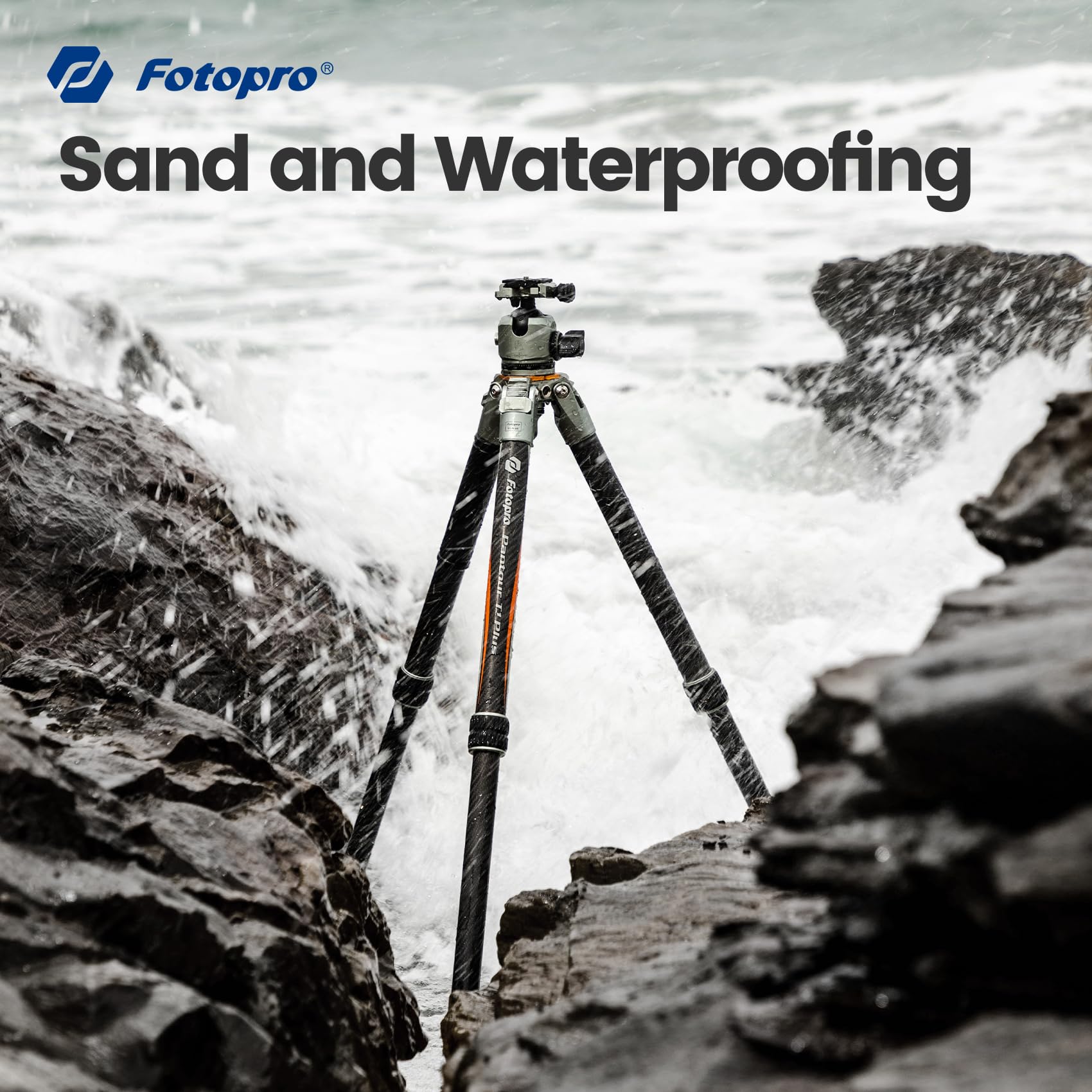 Fotopro - Trípode de cámara de viaje de 65 pulgadas, trípode de fibra de carbono resistente con mini soporte, columna central de una pieza, cabeza de bola de perfil bajo de 44 mm, para videocámara