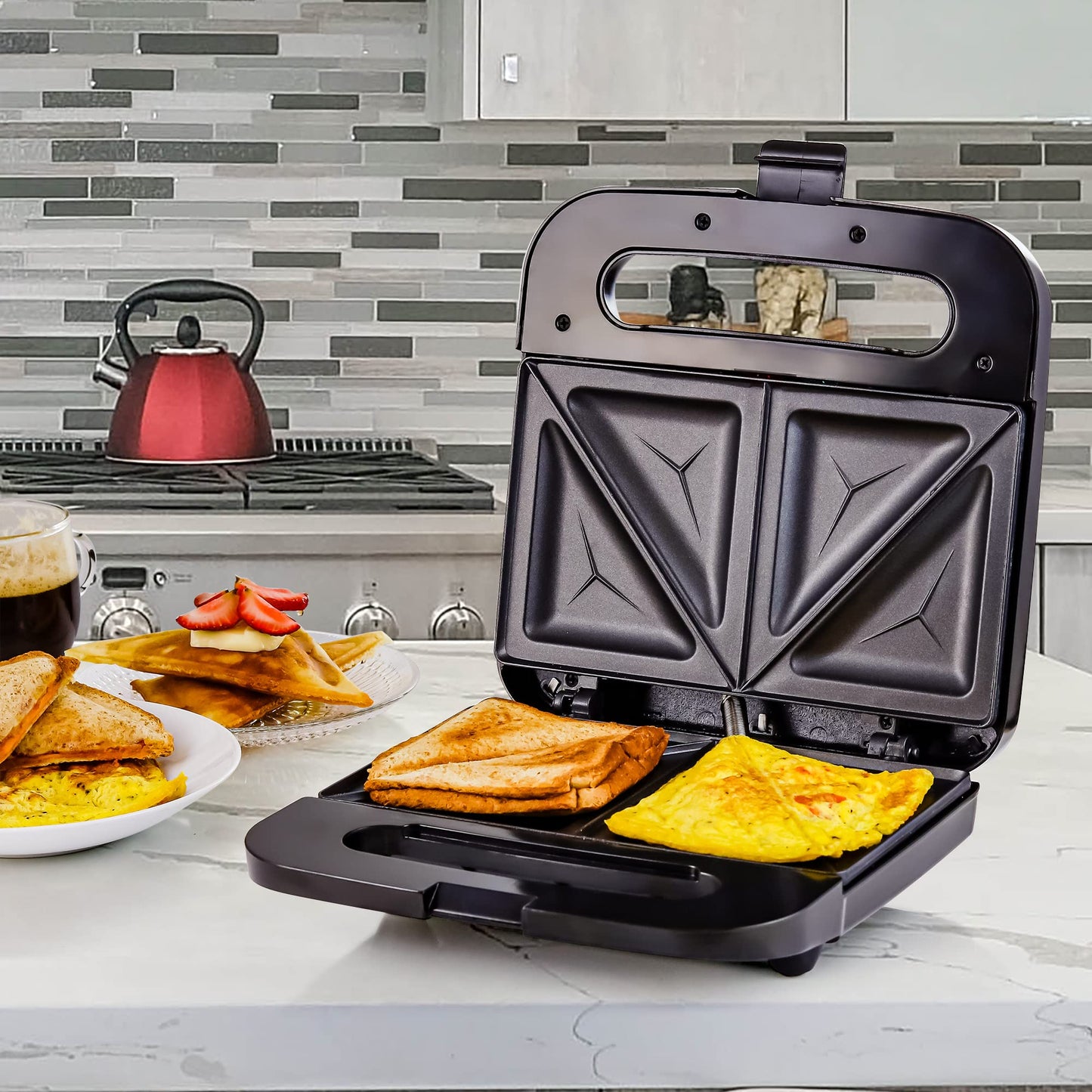 Sandwichera Eléctrica Ovente Negro Antiadherente 750W 2 Rebanadas