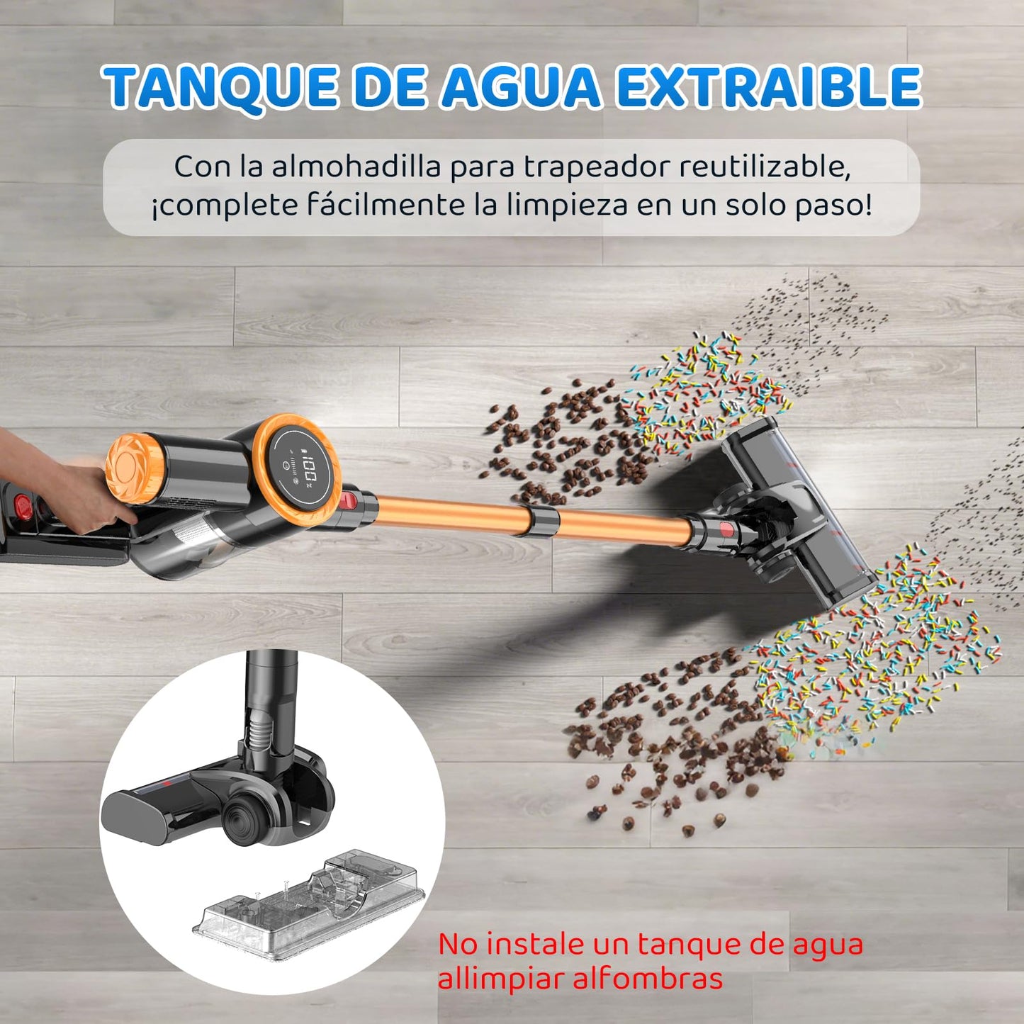 Aspiradora Inalambrica, Aspiradora de Mano y Vertical 2 en 1, 30KPa/350W Aspiradoras para el Hogar, Potente Succión,con Cepillo Sin Enredos,1L Taza para Polvo,para Pelo de Mascotas/Alfombra (Gris)