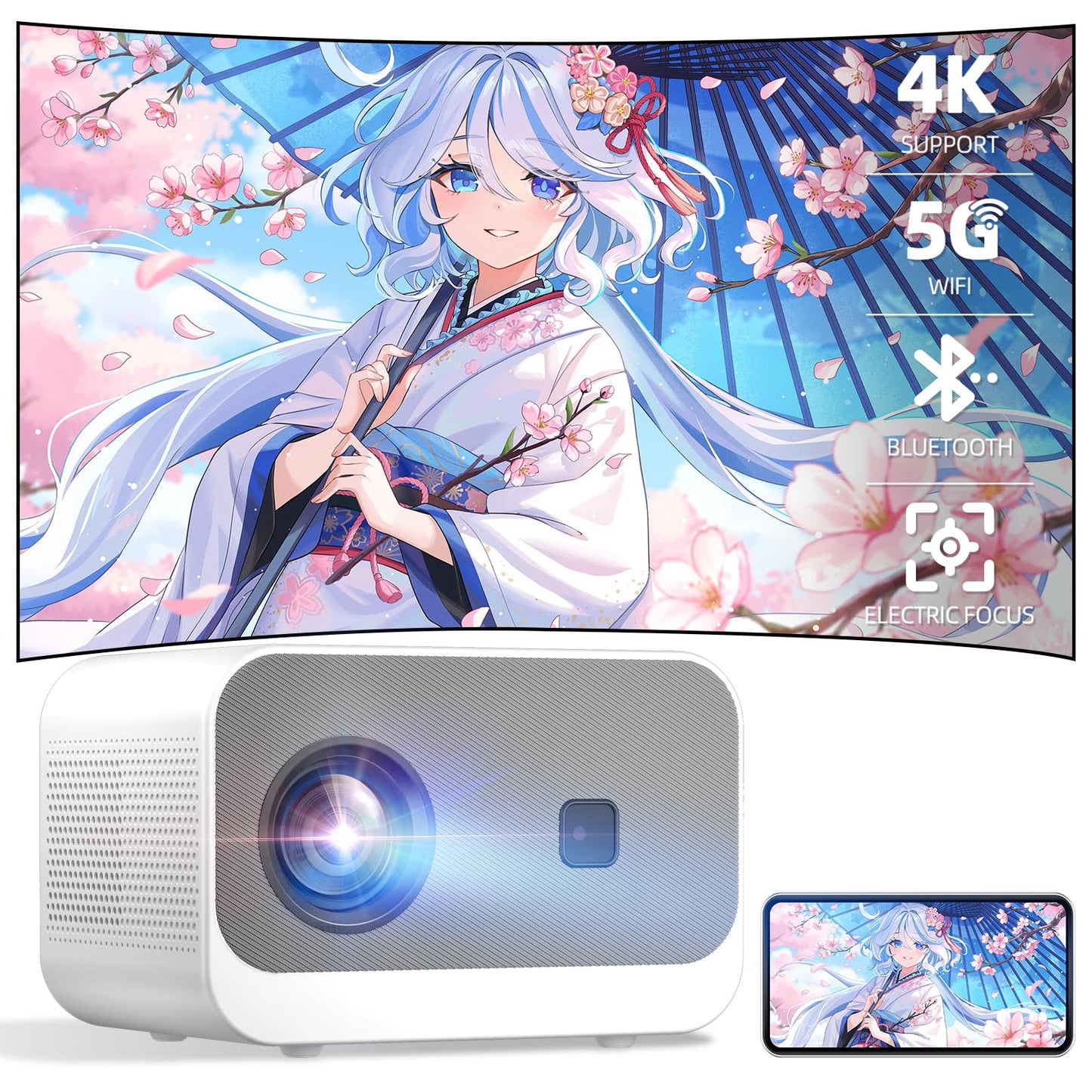 Mini Proyector 4K con WiFi y Bluetooth Nativo 20000 LM para Exteriores FHD 1080P máx. 300 Pulgadas Compatible con TV Stick, HDMI, USB, AV y PS4