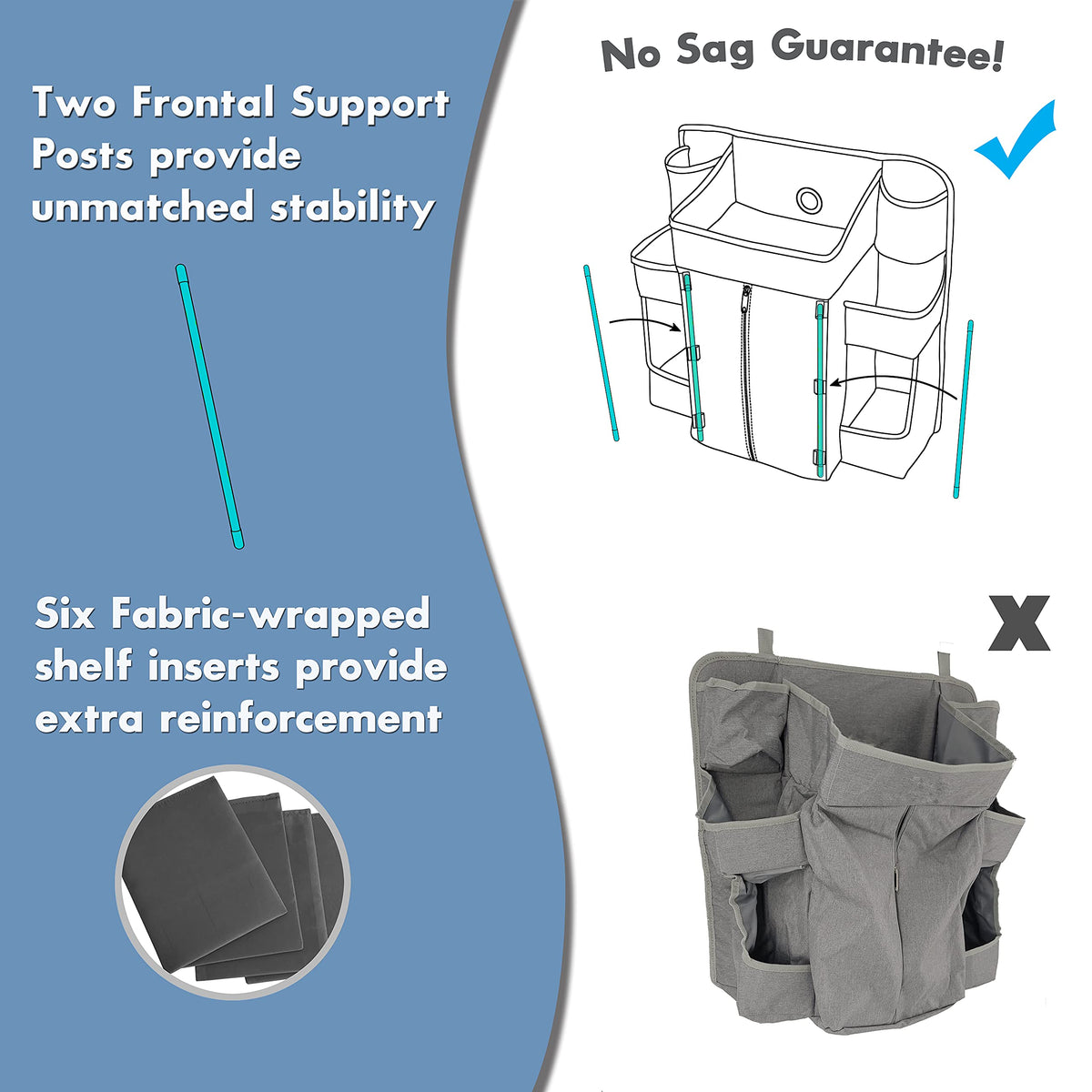 Premium Nursery Organiser and Baby Nappy Caddy Hanging Nappy Organiser for Baby Essentials Hang on Crib, Changing Table, Playard or Furniture Portable Storage for Wipes (Grey)
