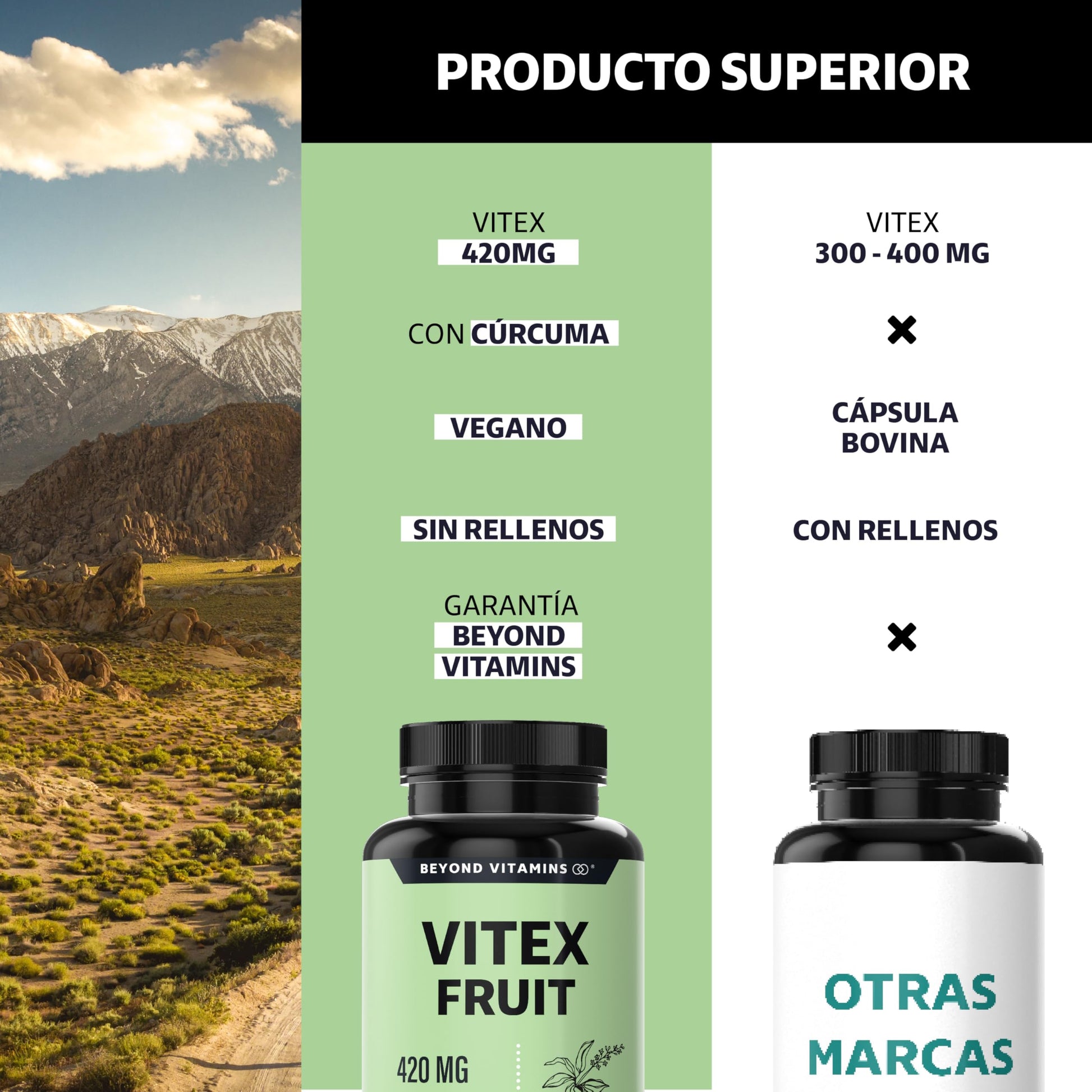 Beyond Vitamins | Vitex Fruit 420mg | Vegano | 1 cápsula al día, 2 meses de consumo