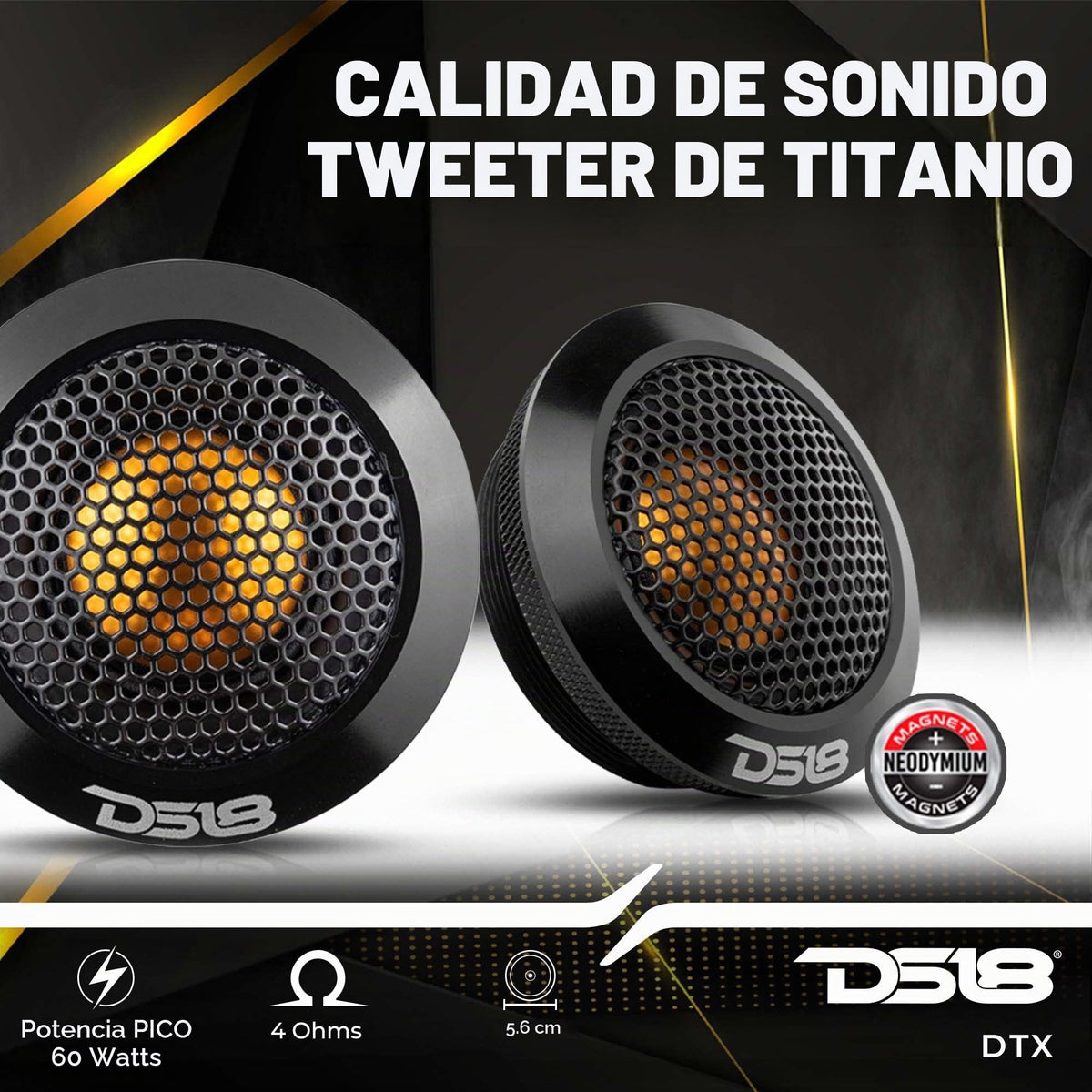 Altavoz de Agudos DS18 Titanio Aluminio Calidad de Sonido 60 Vatios 4 Imanes Neodimio 2.2 Pulgadas (2 Unidades)