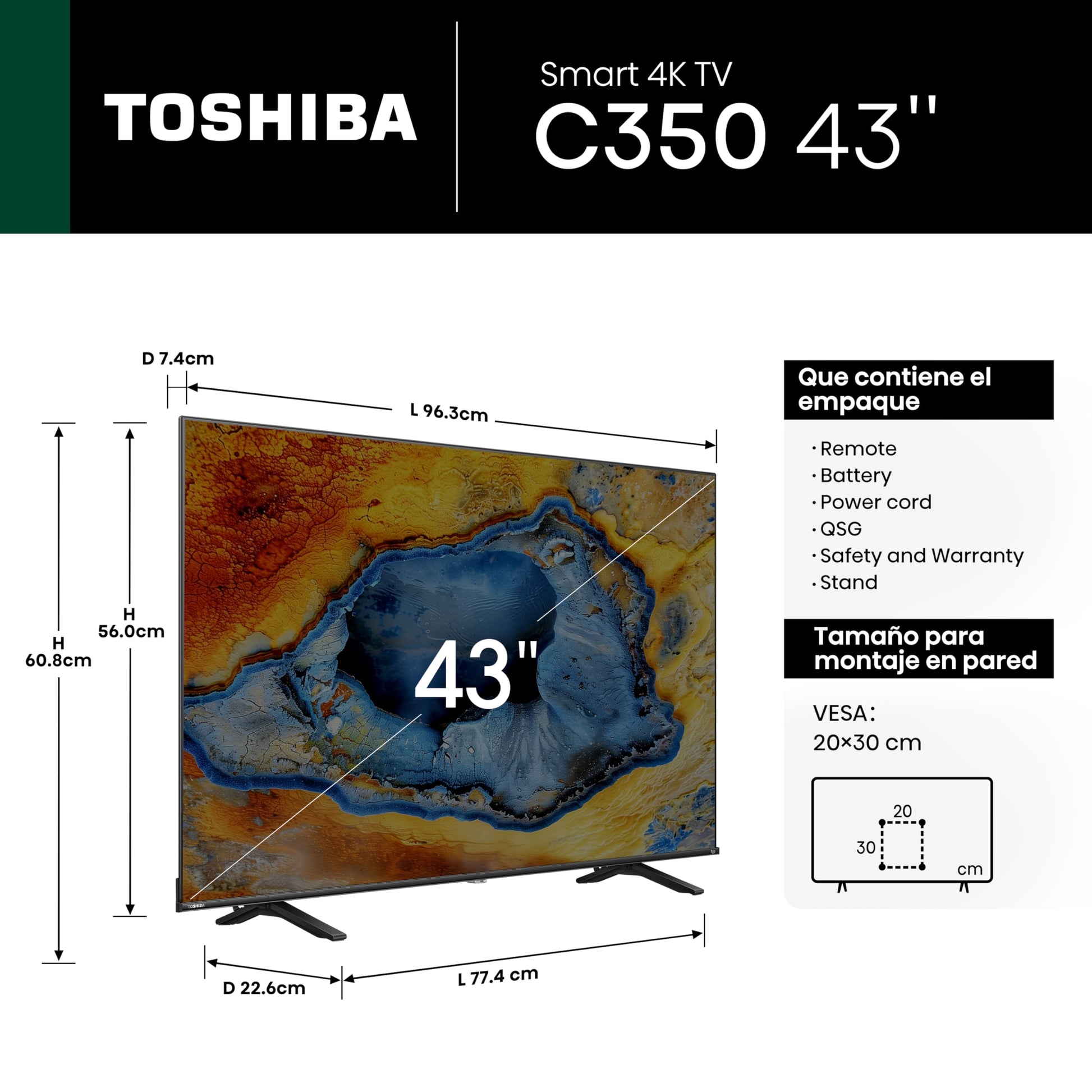 Televisor Toshiba UHD 4K Negro con Alexa y Dolby Vision Atmos, 43 Pulgadas Smart Fire TV