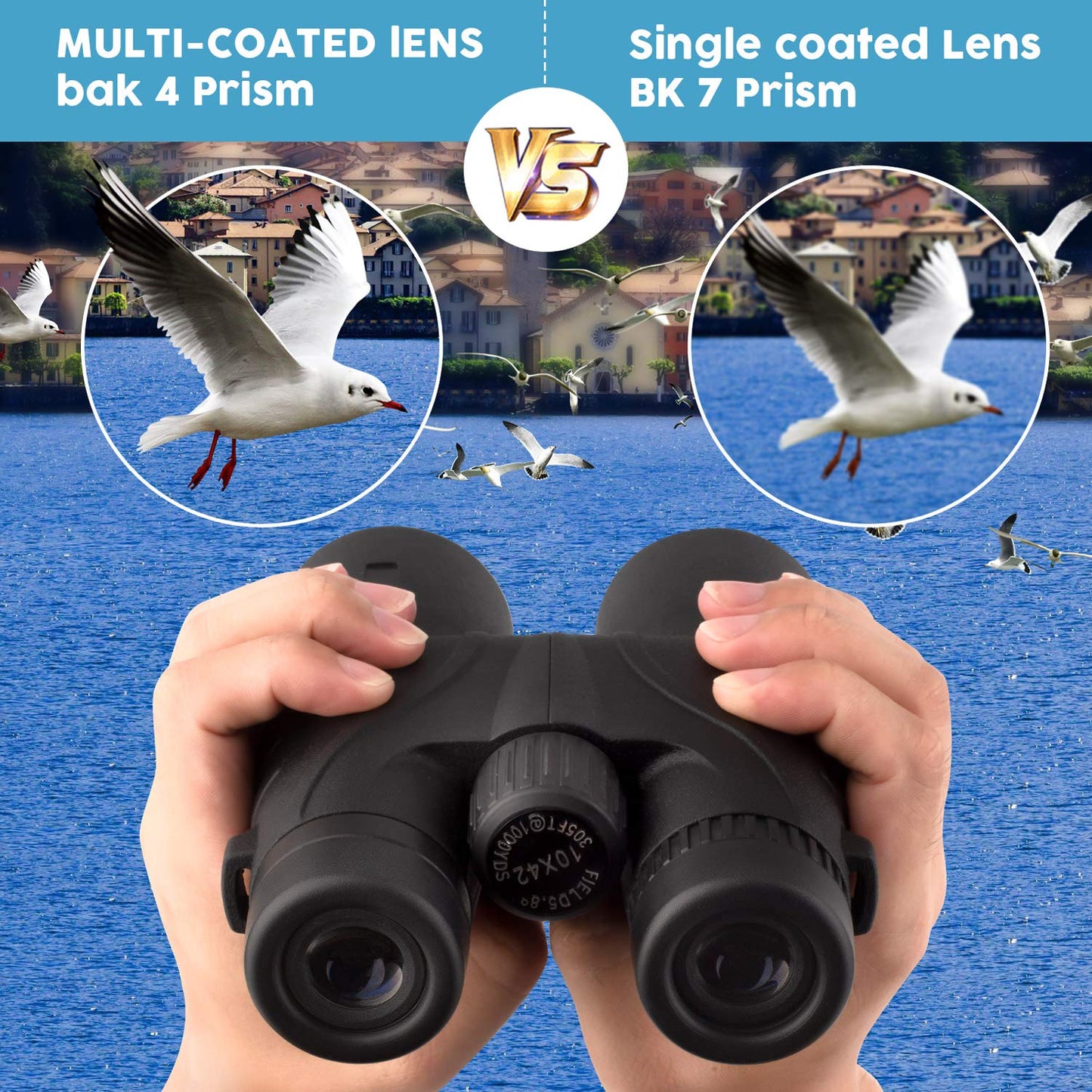 Binoteck - Prismáticos para adultos de 10 x 42 pulgadas - Prismáticos profesionales de alta definición para la observación de aves, caza, viajes, deportes, crucero, concierto, con bolsa de transporte