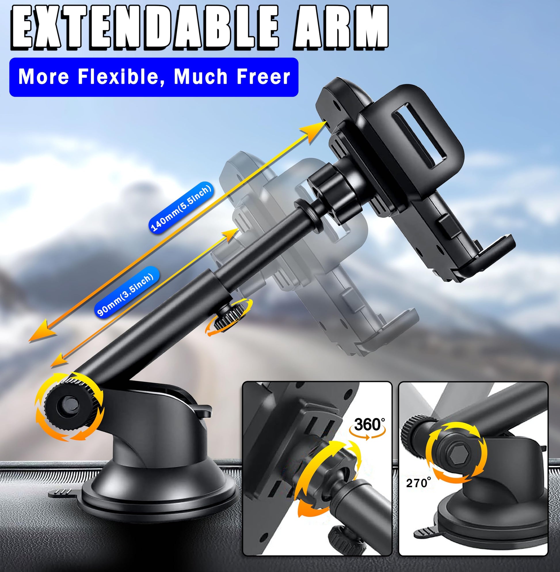Soporte Celular Automóvil, Base de Ventosa para Parabrisas y Salpicadero, Compatible con iPhone, Motorola, Xiaomi, Huawei