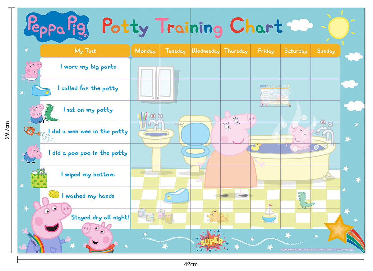 Paper Projects 01.70.30.022 Peppa Pig - Tabla de recompensas de Entrenamiento para Orinal e Inodoro y 56 Pegatinas Brillantes, Rosa