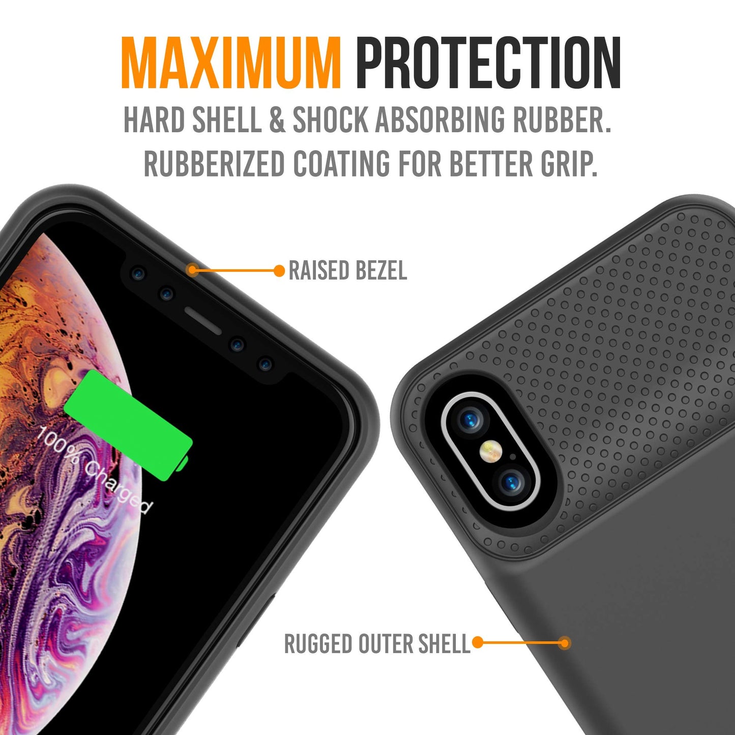 Carcasa con batería para iPhone X compatible con carga inalámbrica QI, Alpatronix BXX 5.8 pulgadas, 4200 mAh delgado estuche con batería recargable, protección cargador portátil para iPhone X [chip certificado por Apple; iOS 11+], Negro