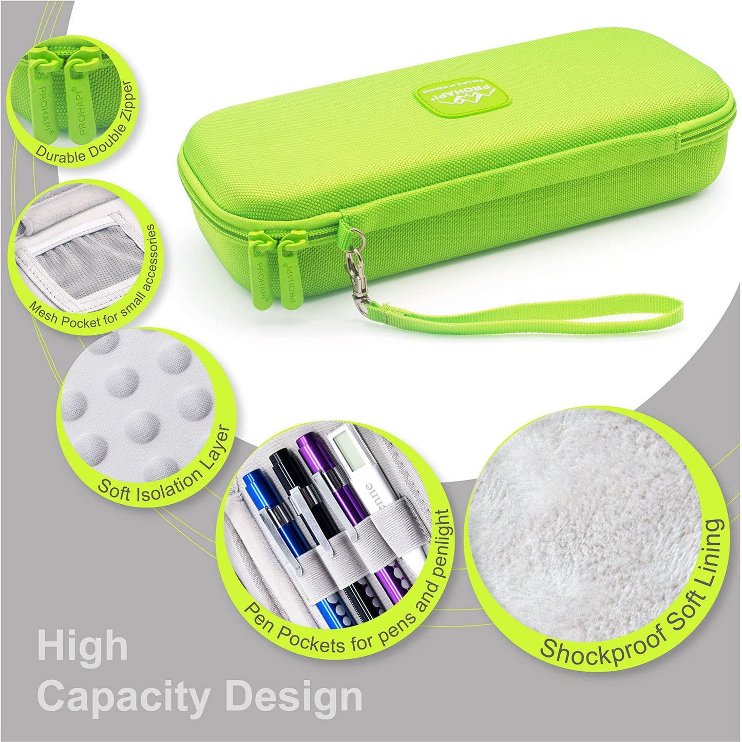 Estuche para Estetoscopio PROHAPI Verde Neón con Ranura para ID Compatible con 3M Littmann/ADC/Omron/MDF
