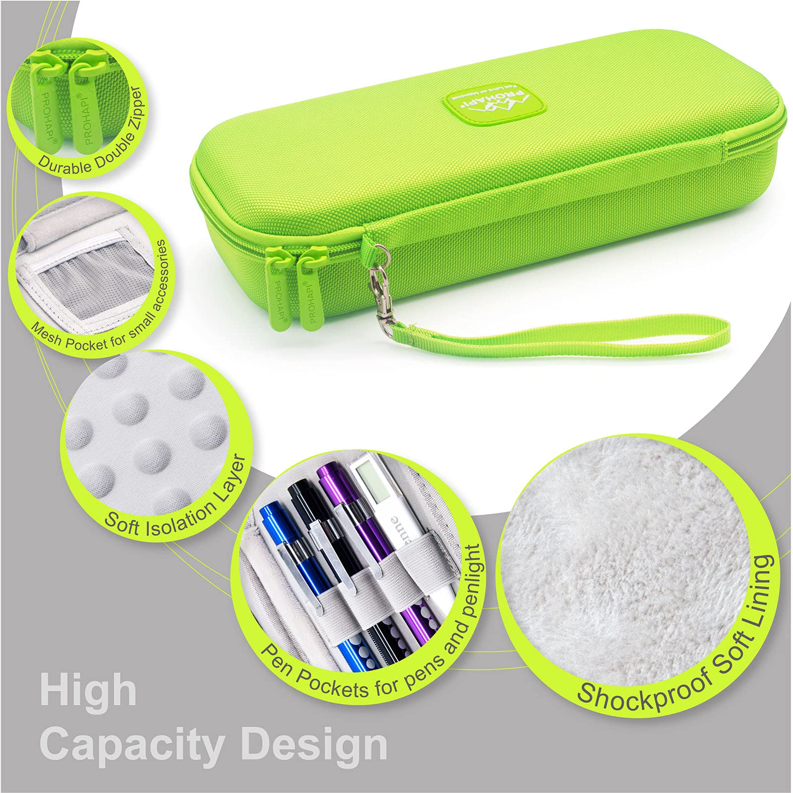 Estuche para Estetoscopio PROHAPI Verde Neón con Ranura para ID Compatible con 3M Littmann/ADC/Omron/MDF
