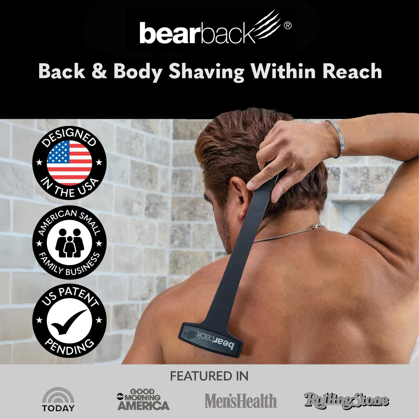 bearback- Afeitadora de espalda y cuerpo Bearback para hombres: mango plegable de largo alcance de primera calidad con triple cuchilla giratoria H