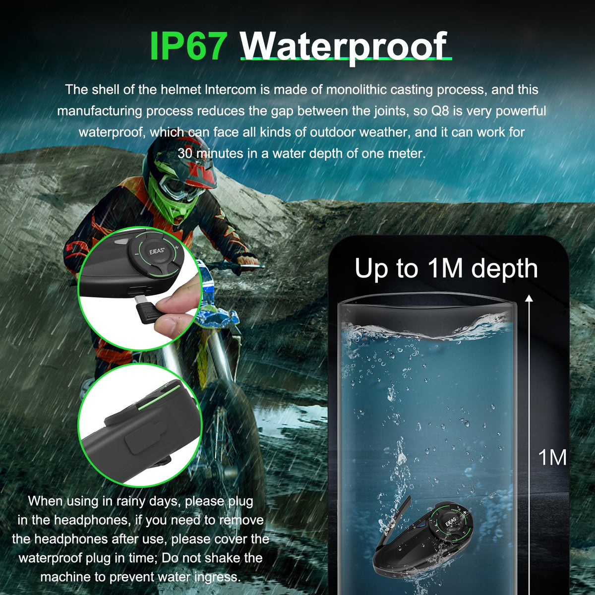 Auricular Bluetooth para Casco de Motocicleta iSunergy Mesh 3.0 Negro con Cancelación de Ruido CVC, Impermeable IP67 y Compatibilidad para 6 Pilotos