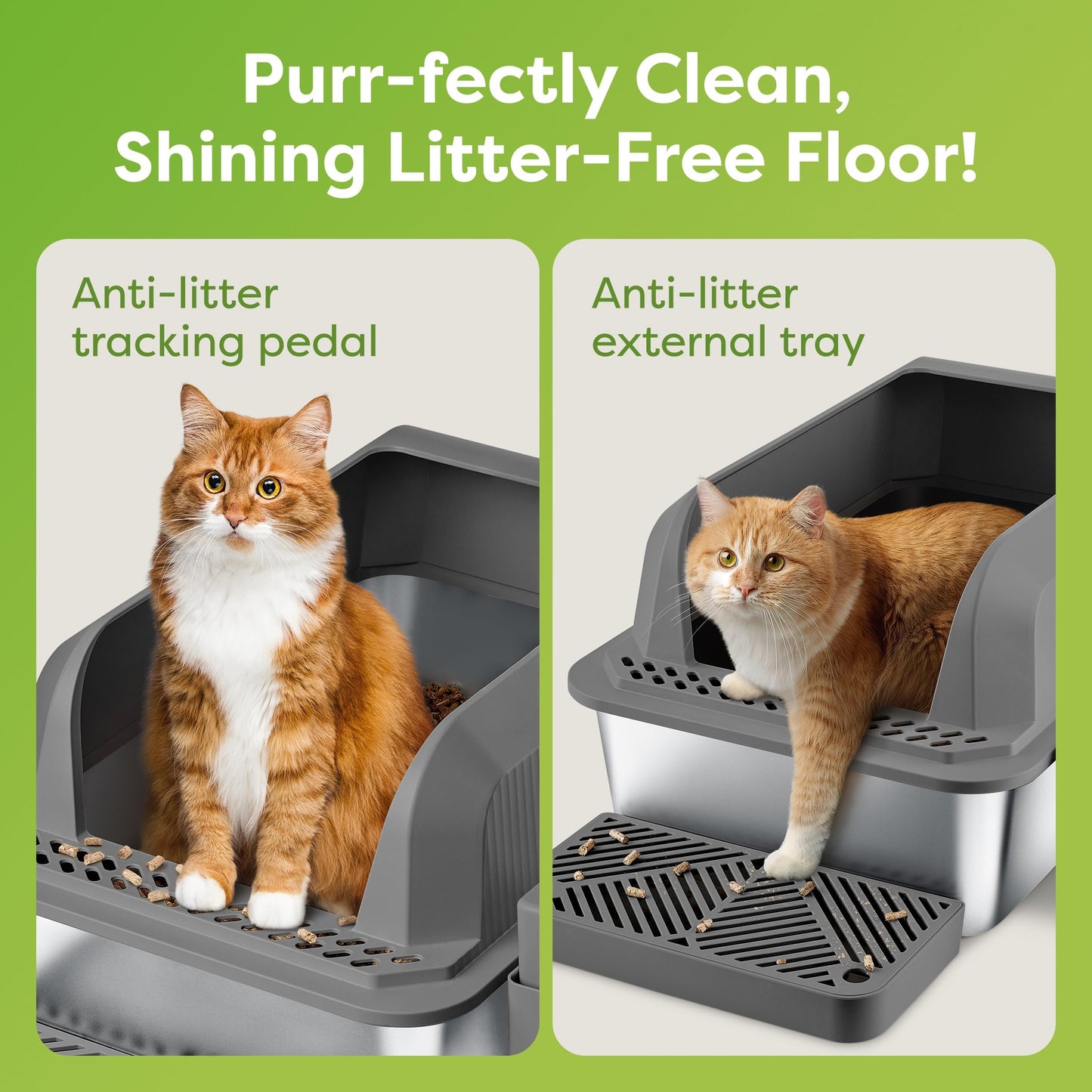 Caja de arena para gatos de acero inoxidable, extragrande