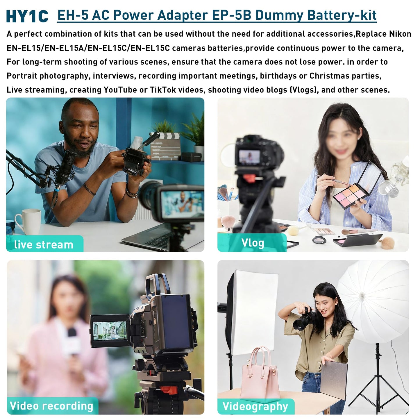 HY1C EP-5B Adaptador de Fuente de Alimentación de CA EN-EL15 Cargador de Batería Simulado para Nikon Z5 Z6 Z7 Z6II Z7II D500 D600 D610 D750 D780 D800 D810 D810A D850 D7000 D7100 D7200 D7500 Cámara