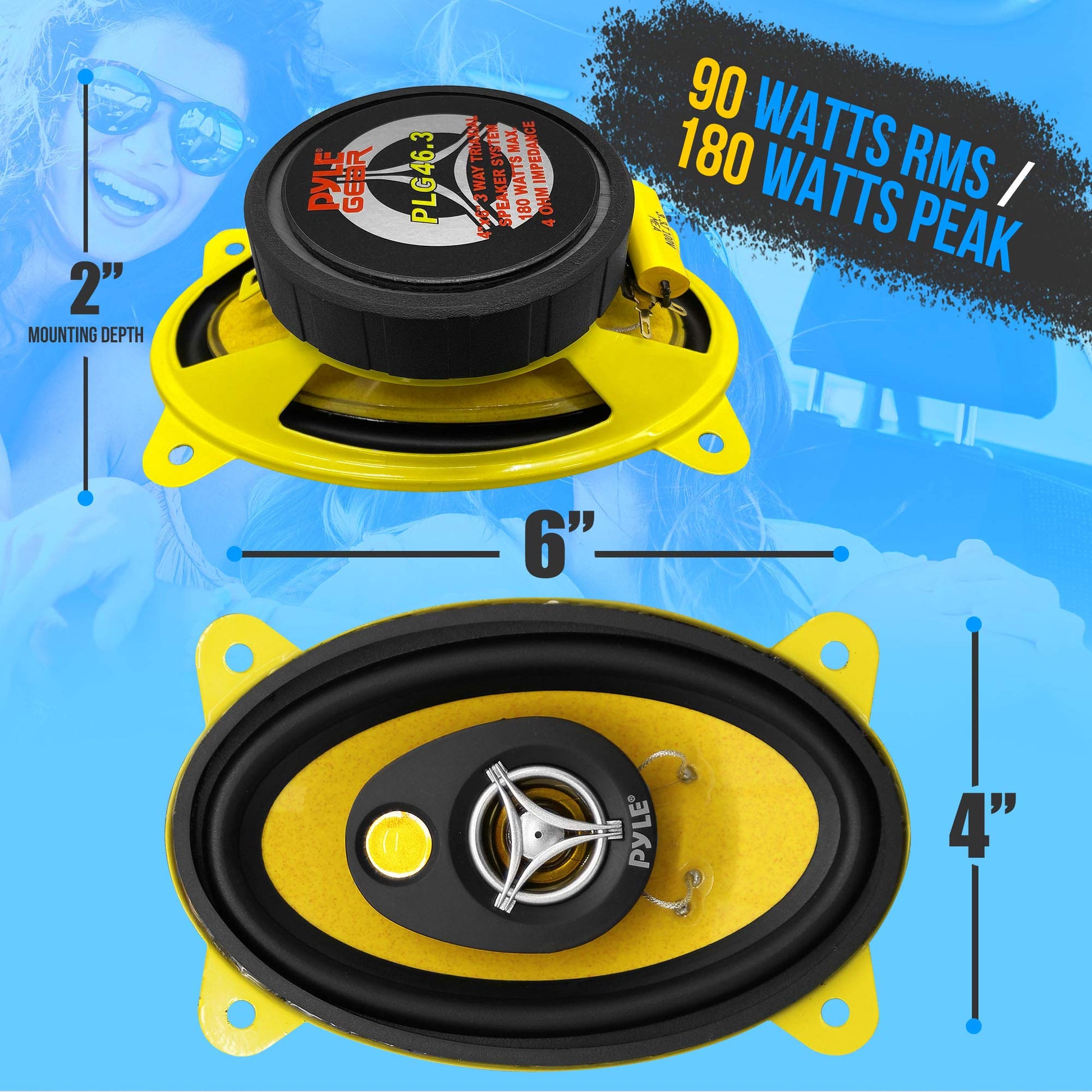 Bocinas para Auto Pyle 3 Vías Pro 4x6 180 Watts Negro con Mid Tweeters y Profundidad de Montaje 2 pulg.