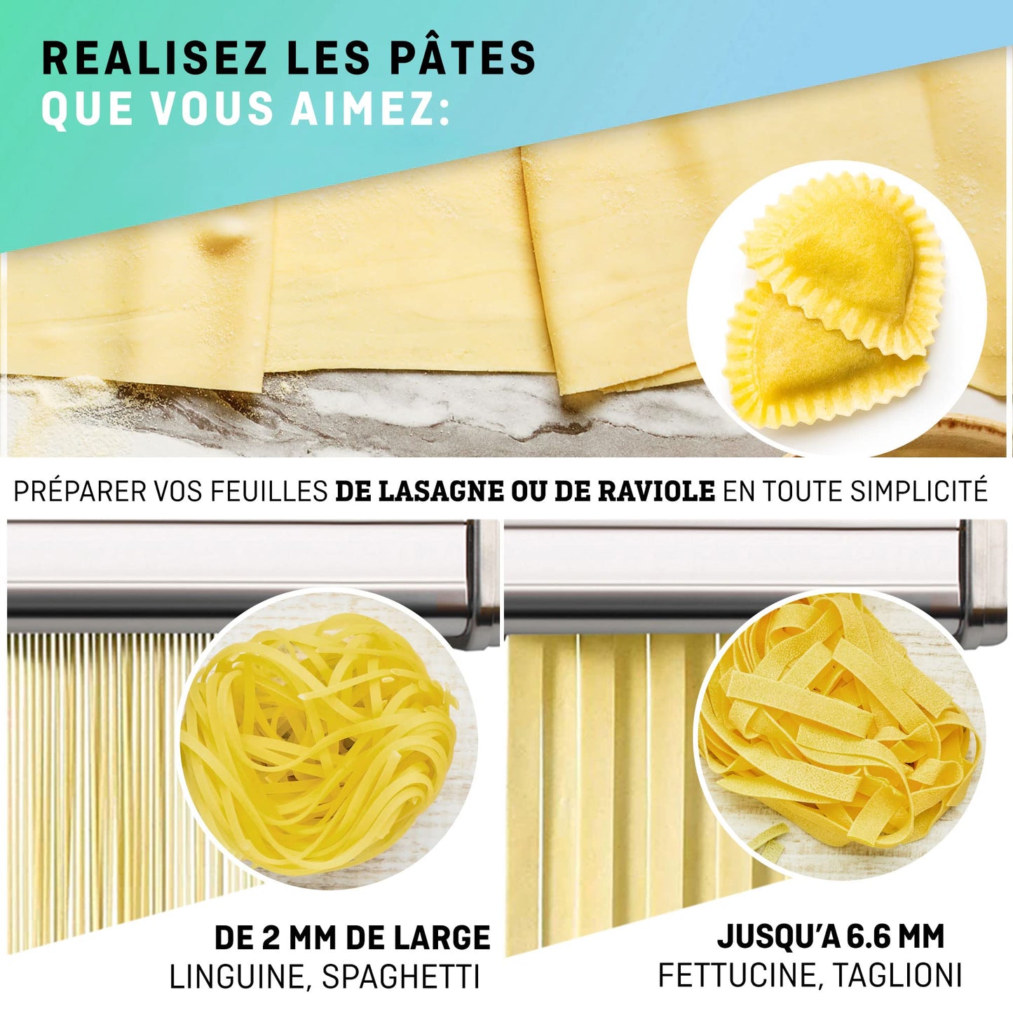Máquina de Pasta Plana VeoHome Acero Inoxidable Ajustable con Cortador para Fideos Caseros Frescos