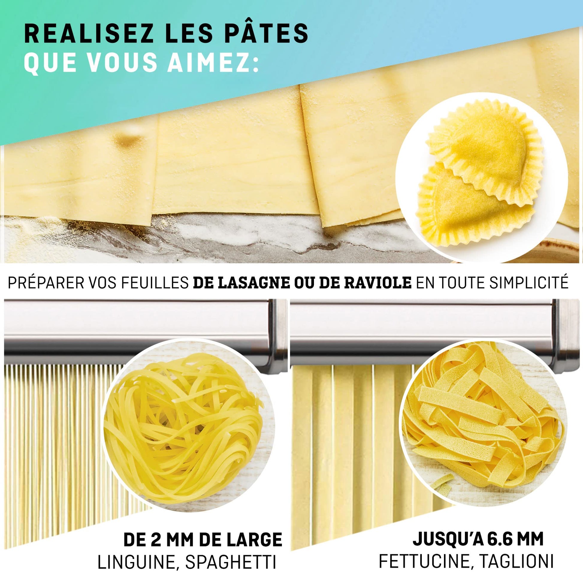 Máquina de Pasta Plana VeoHome Acero Inoxidable Ajustable con Cortador para Fideos Caseros Frescos