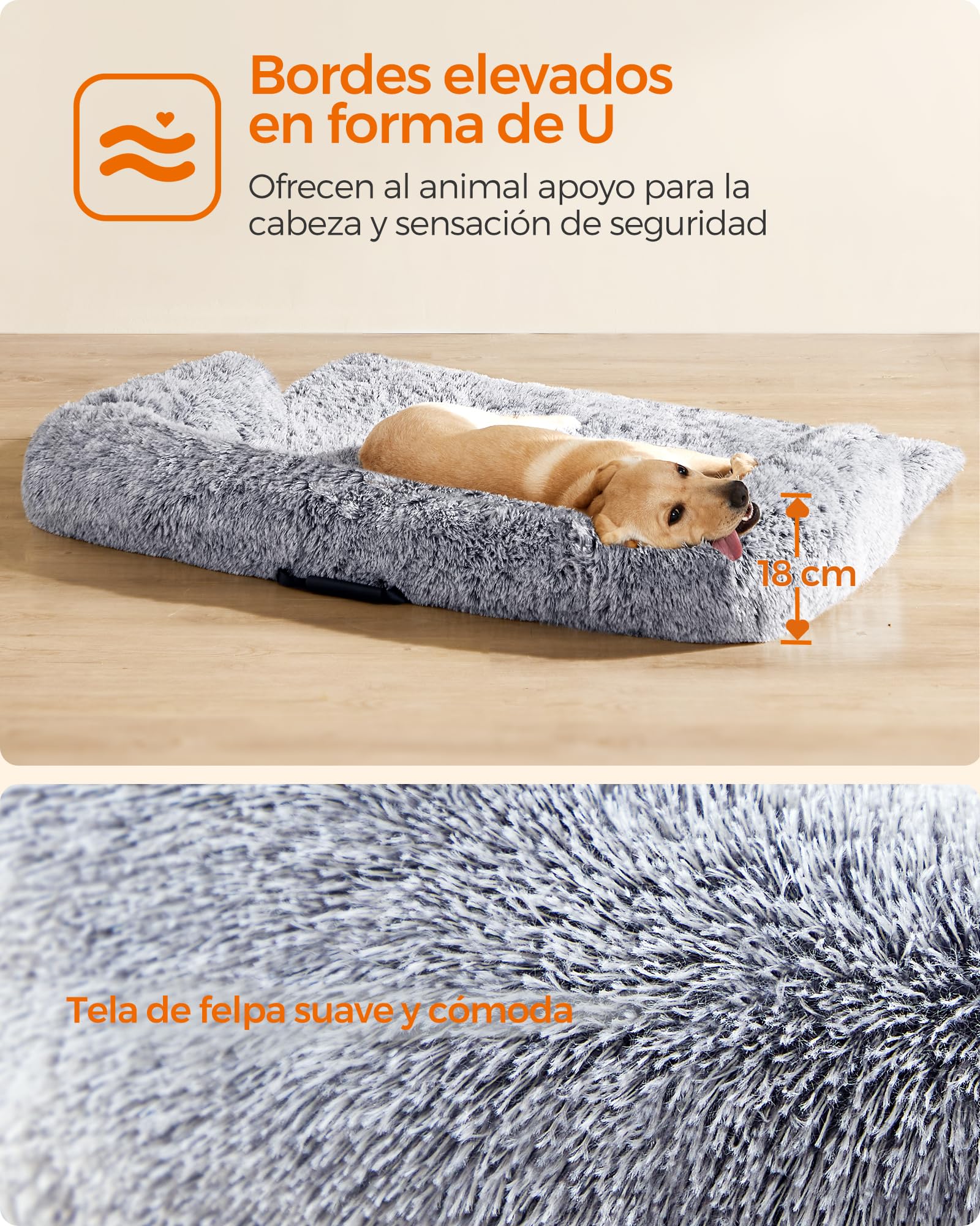 Feandrea Cama para Perros, Funda Protectora para Sofá, 122 x 95 x 18 cm, Tela de Felpa, XXL, para Perros Grandes,Gris Ombré MPGW224G01