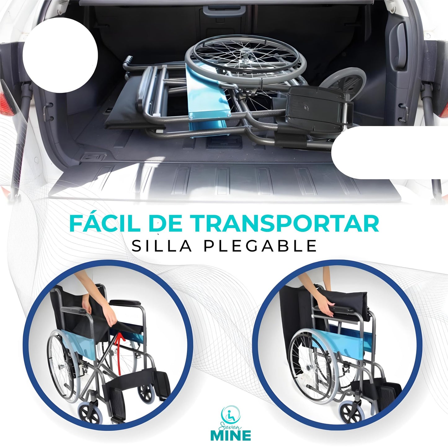 Silla de Ruedas Seven Mine Negra Asiento Ancho Adultos Mayores Confort Máximo