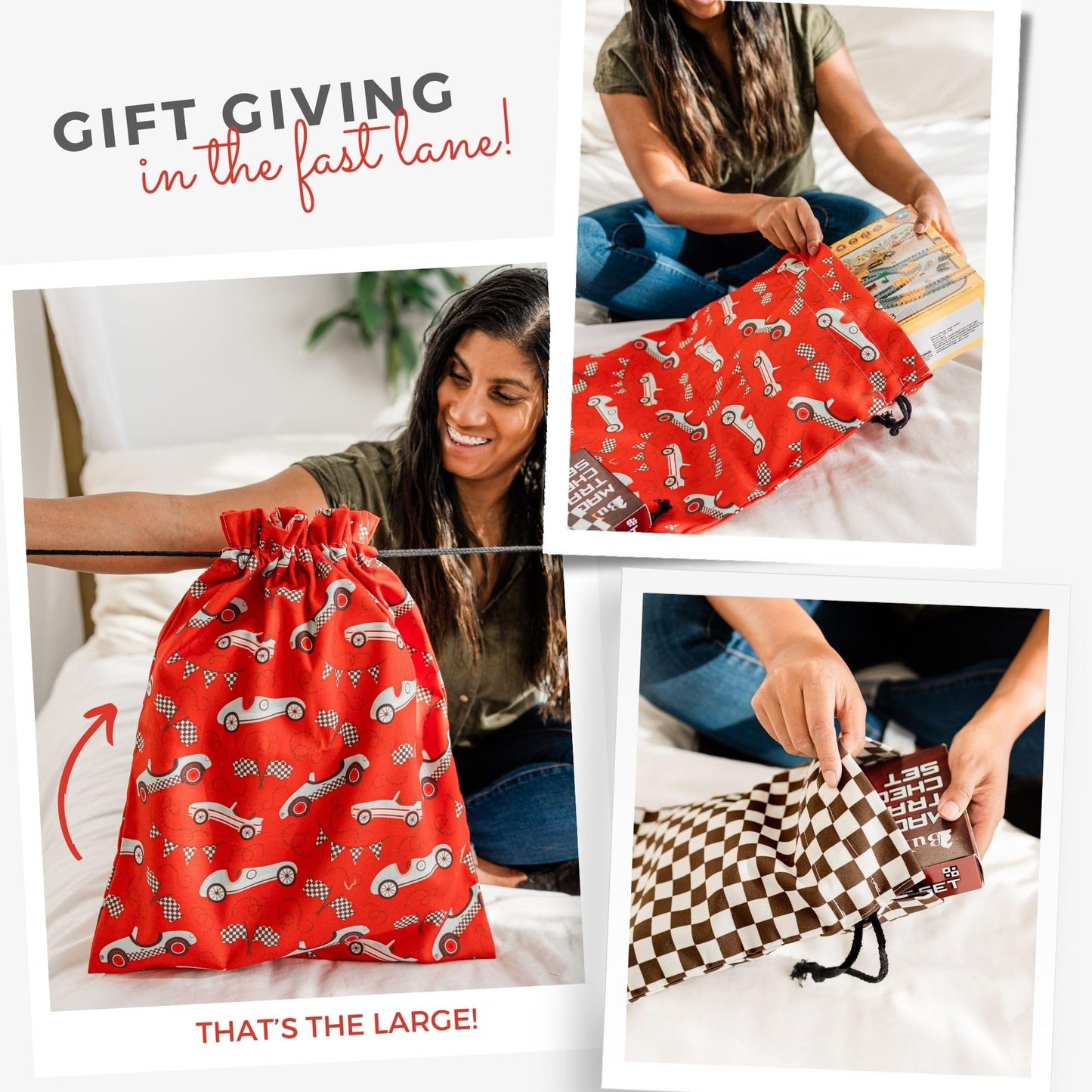 Gather & Knot - Bolsas de regalo con cordón | 20 pulgadas grandes de 12 pulgadas | Lona premium | Envoltura de tela reutilizable para cumpleaños de niño, baby shower | Decoración temática de fiesta de