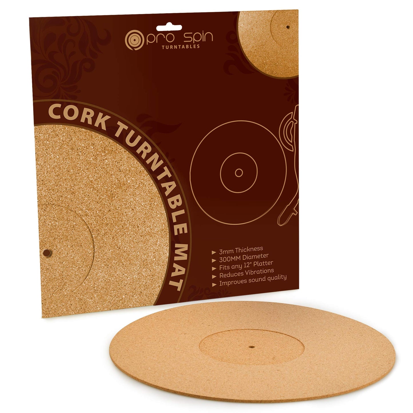 Alfombrilla de corcho para tocadiscos Pro-Spin para reproductores de discos LP de vinilo (3 mm) de alta fidelidad de sonido audiófilo, ayuda a reducir el ruido debido a la estática y el polvo