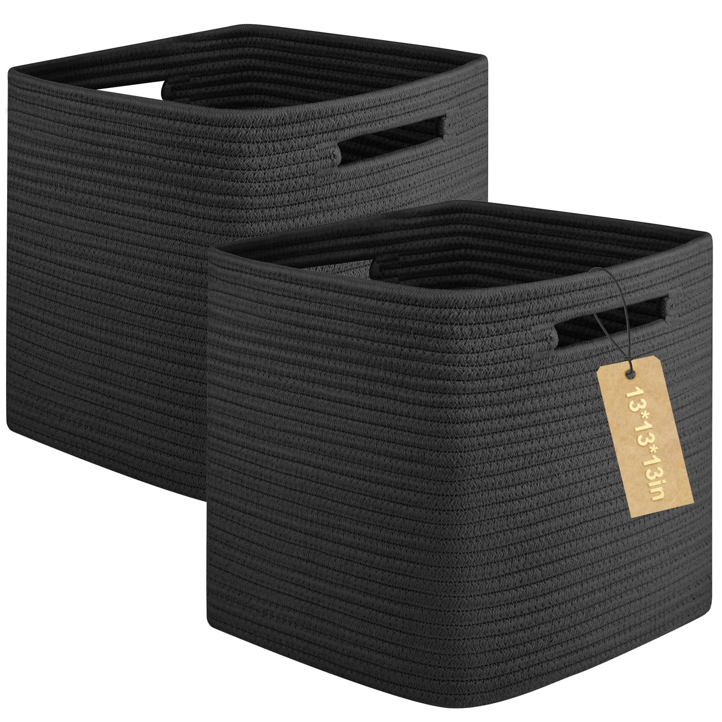 OIAHOMY - Cestas tejidas de cuerda de algodón para organizar, 13 x 13 pulgadas, paquete de 2 unidades, color negro