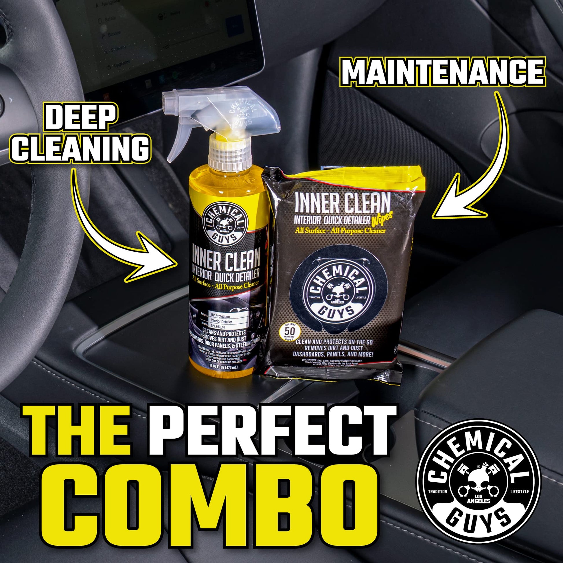 Chemical Guys Paquete Mega 50 Toallitas Detalladoras y Protectoras InnerClean Interior de, seguras para coches, camiones, todoterrenos, motocicletas, vehículos recreativos y más, (50 uds.)