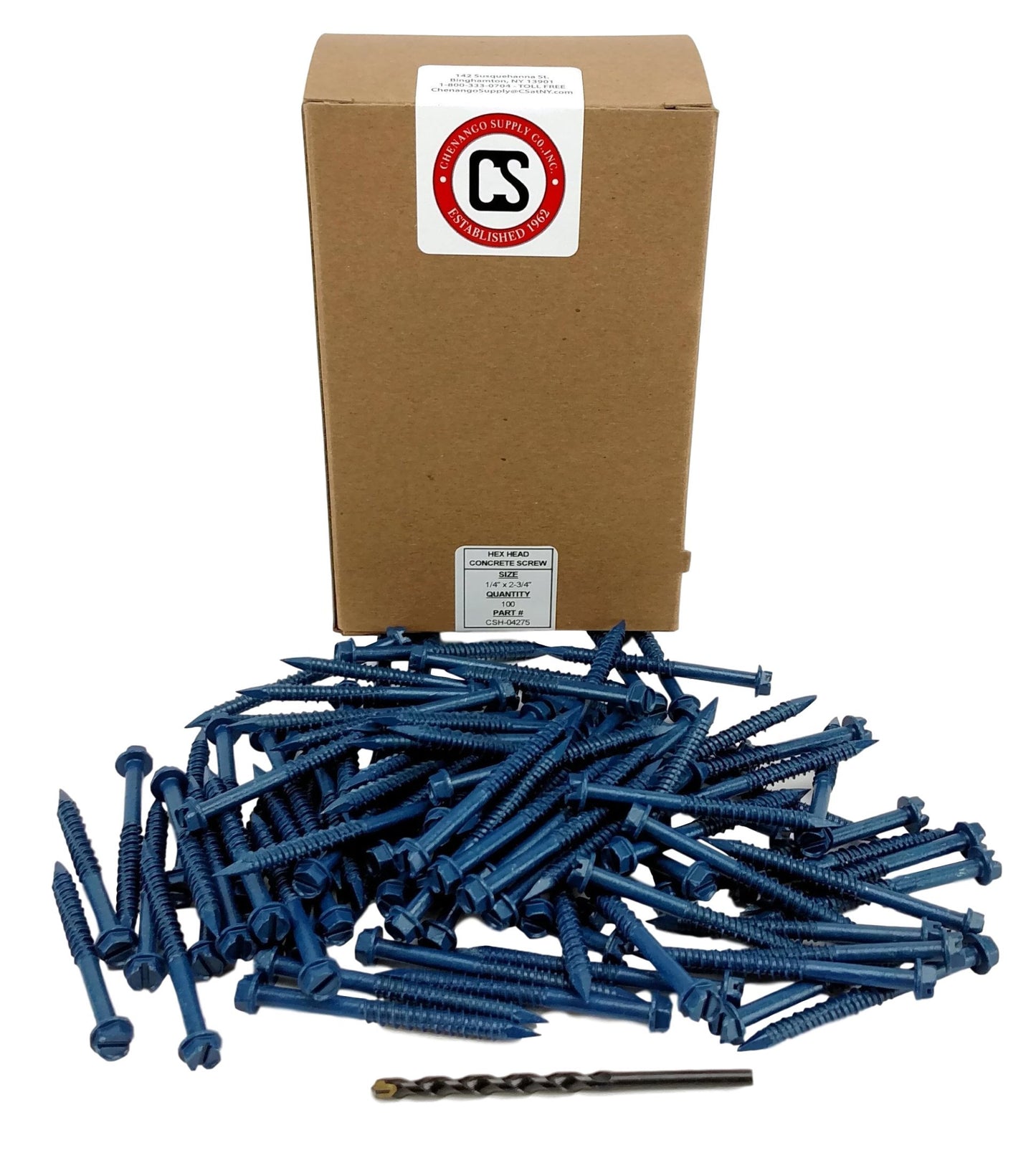 chenango suministro 1/4 X 2 – 3/10,2 cm cabeza hexagonal tornillos para hormigón (Anchor. 100 piezas con brocas (1/4 X 2 – 3/10,2 cm)
