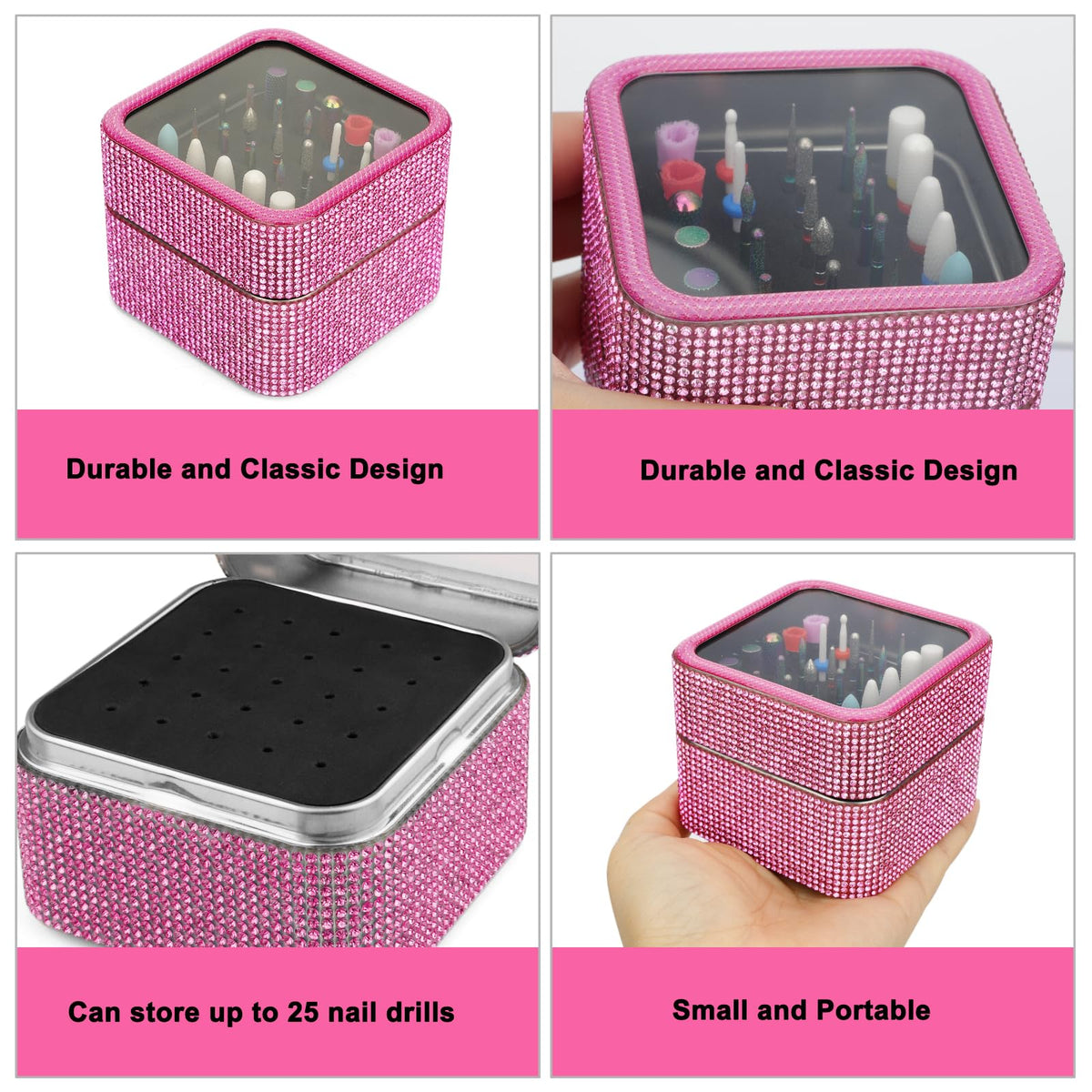 Soporte para Brocas de Uñas Cellentool Rosa 25 Agujeros a Prueba de Polvo para Herramientas de Manicura