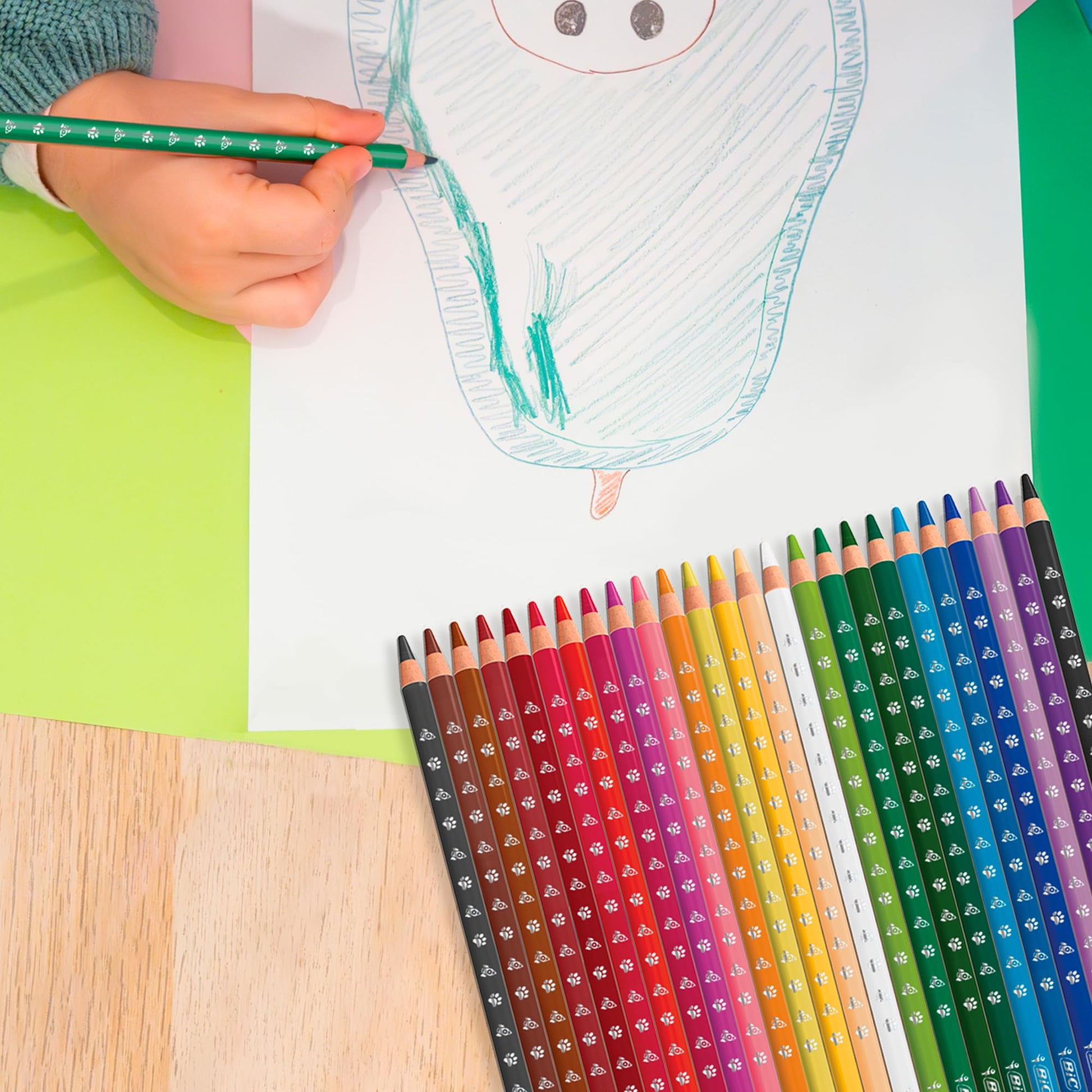 BIC Lápices de Colores Evolution Mina Gruesa 4mm Hechos de Madera Mayor Cremosidad Colores Intensos Cuerpo Redondo 24 Piezas
