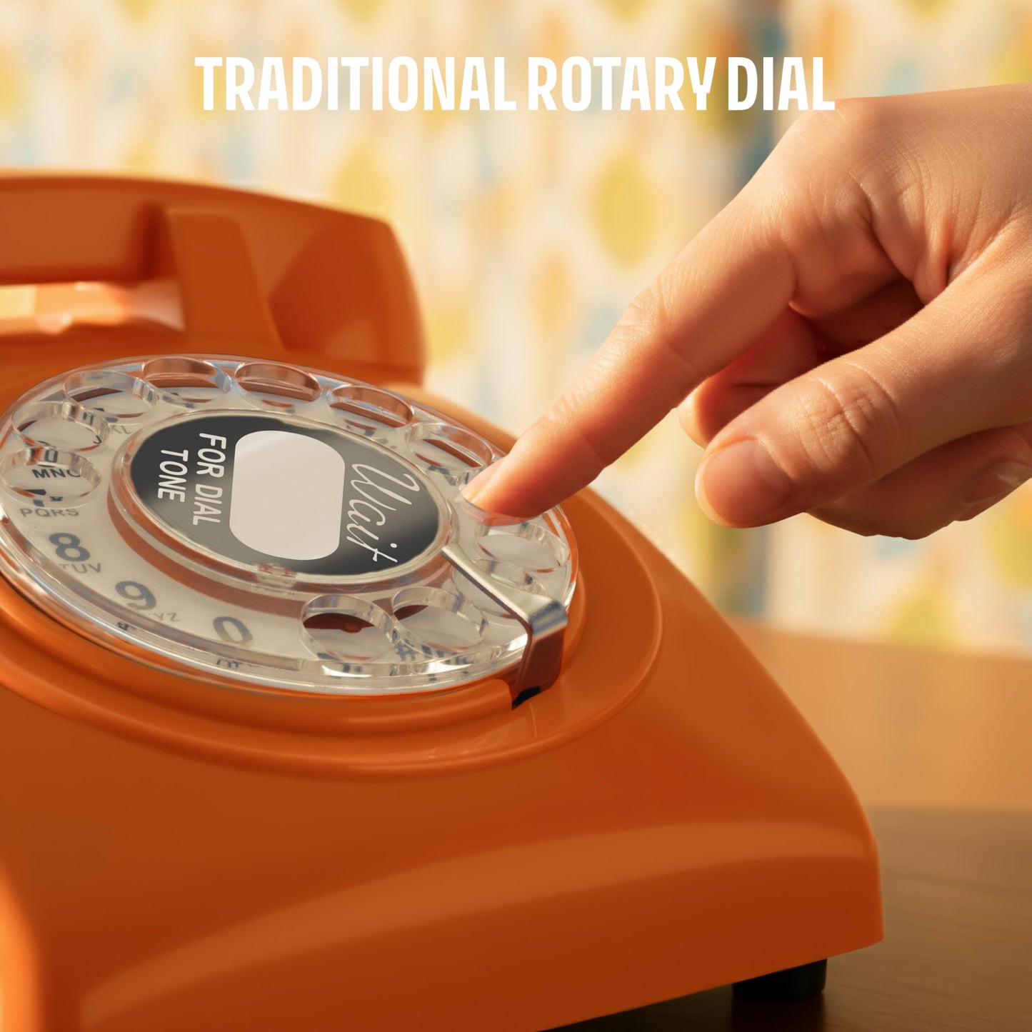 Opis Technology - Cable giratorio retro para teléfono fijo de los años 60, estilo antiguo clásico de los años 60, con campana de metal real, color naranja